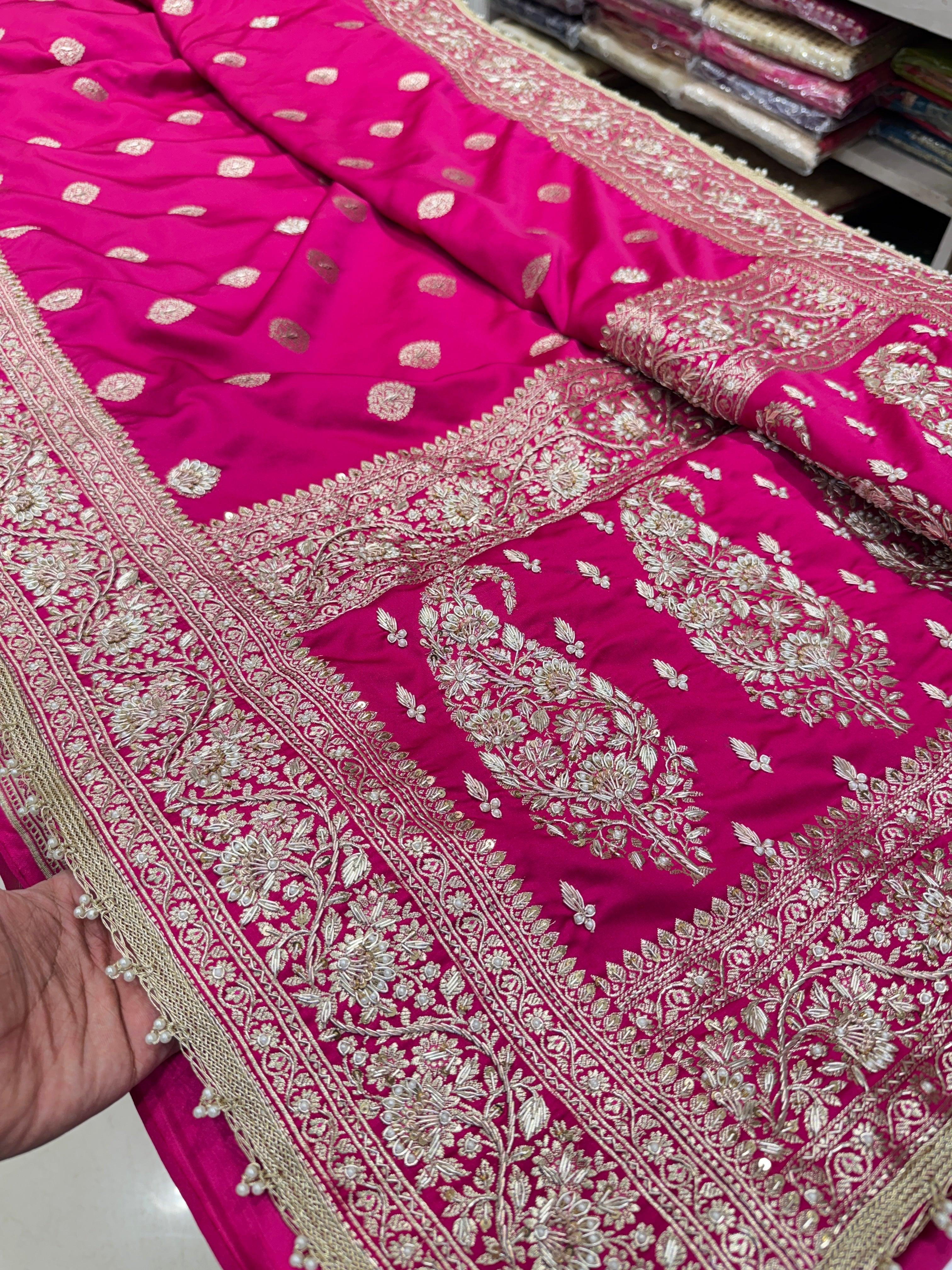 Rani Pink Banarasi Zardosi Knot Embroidery Saree