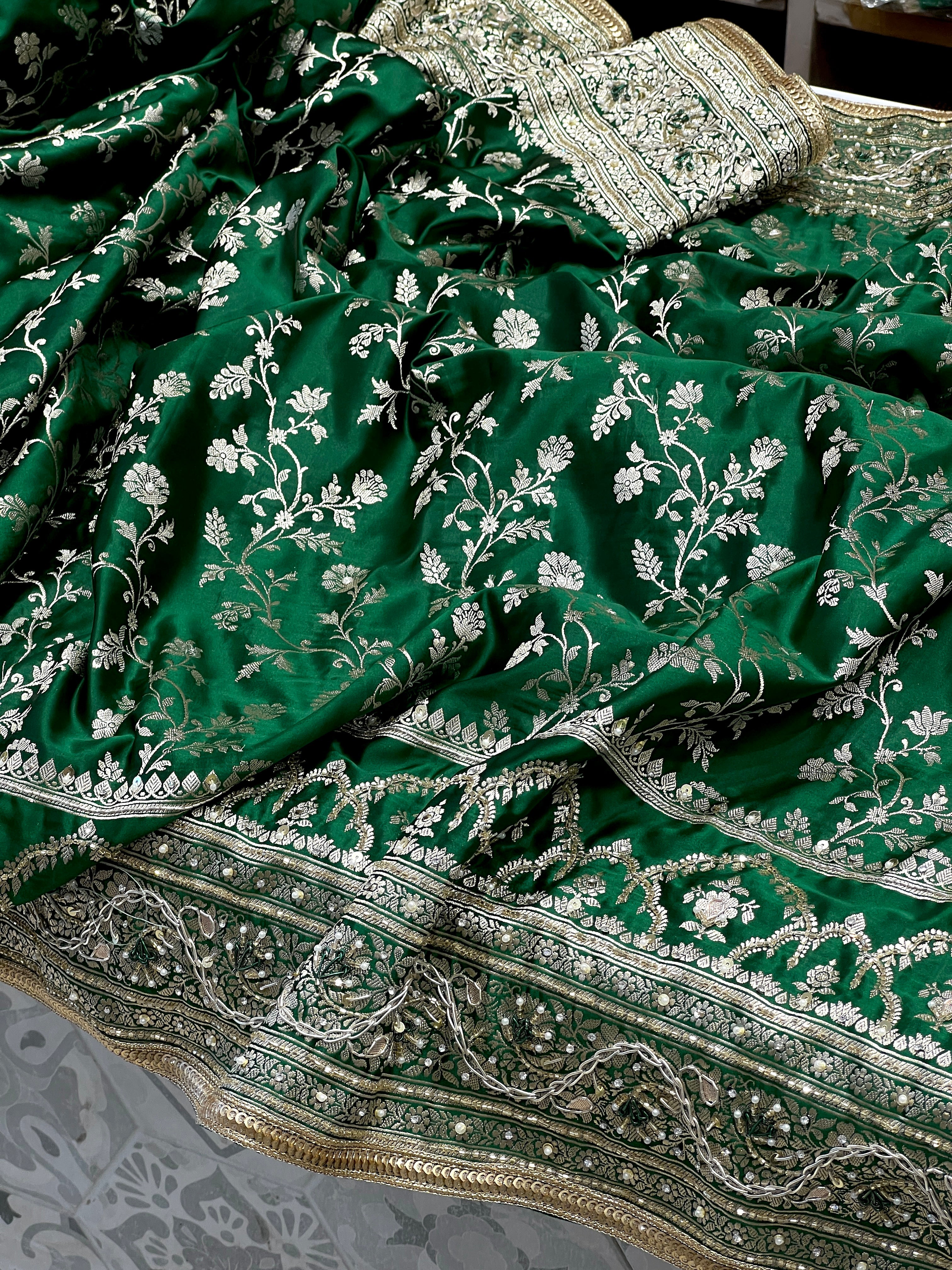 Bottle Green Banarasi Chain Embroidery 2.0 Saree