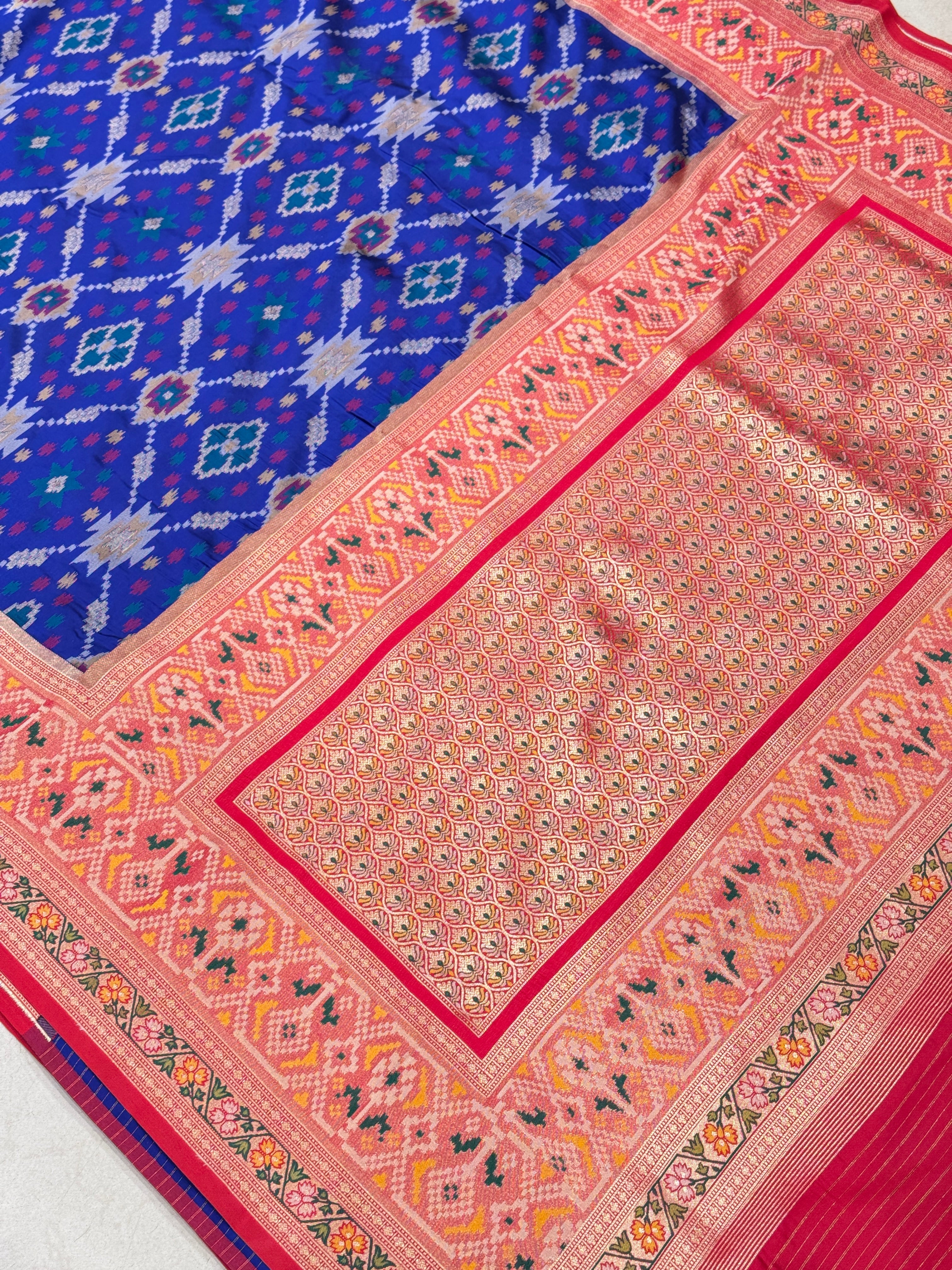 Blue Banarasi Patola Tissue Style Border and pallu