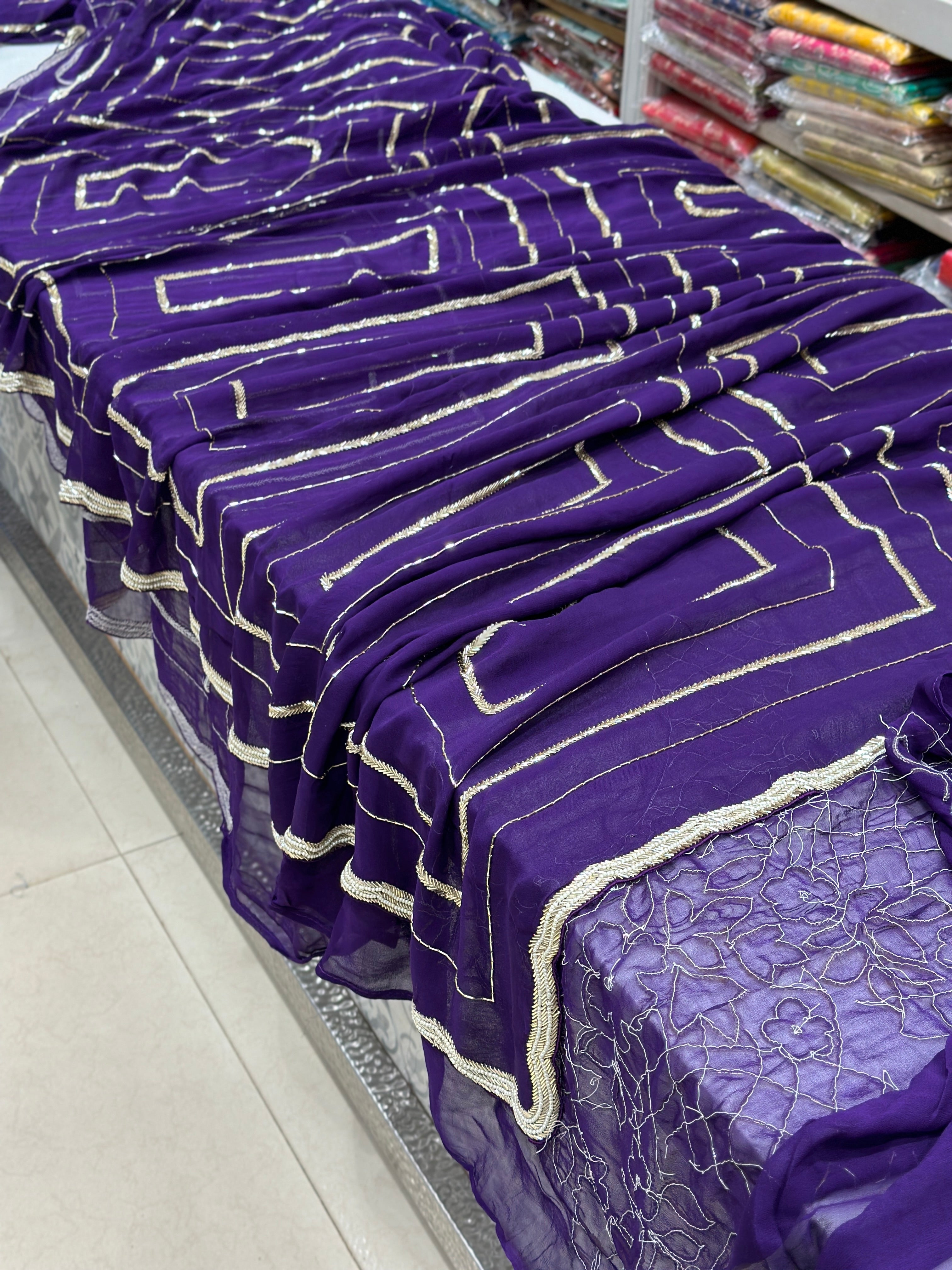 Violet Georgette Hand Embroidery Contemporary Salli Work Saree