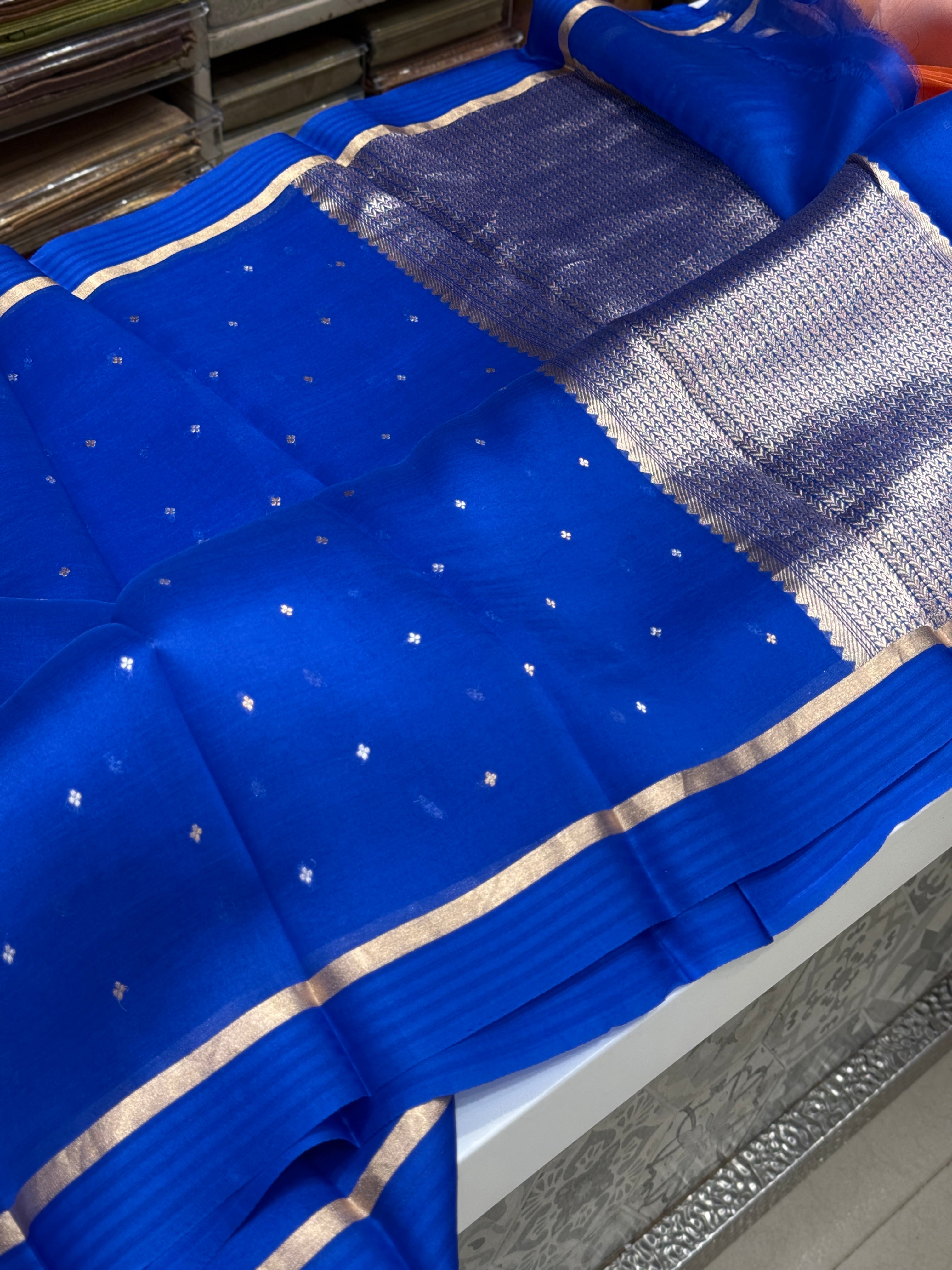 Royal Blue Banarasi Handloom Kora Saree