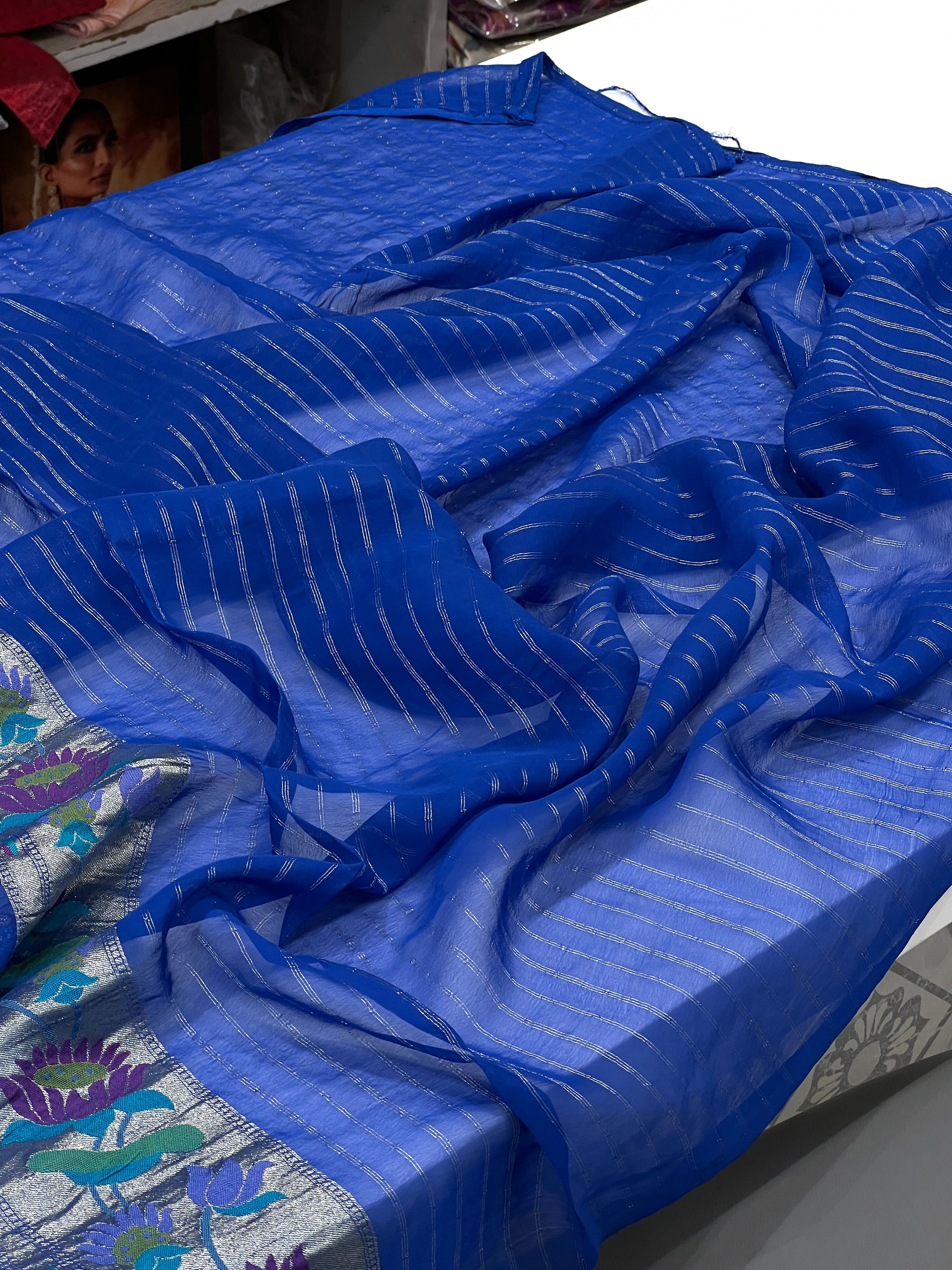 Blue Georgette Paithani Saree