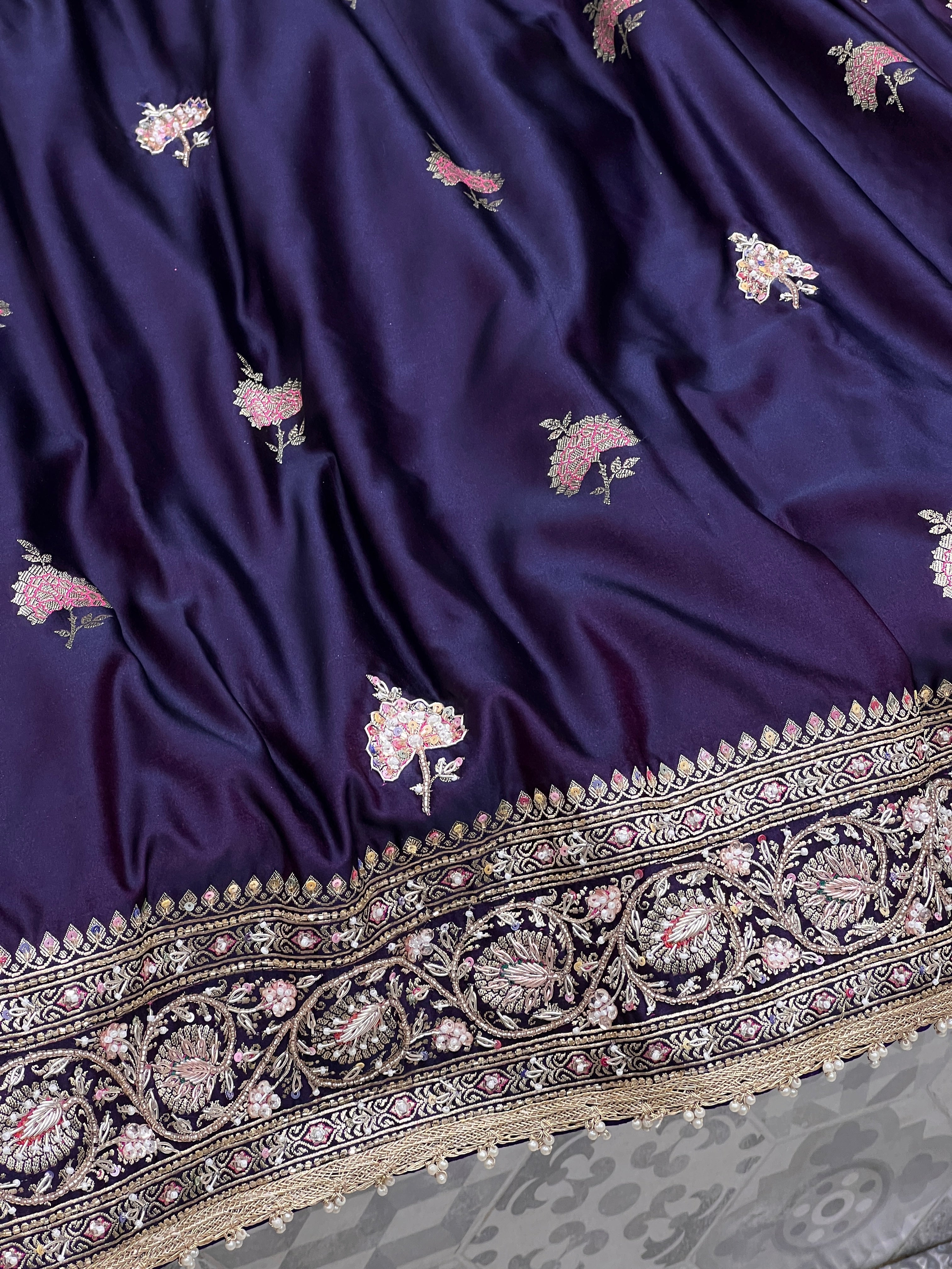 Violet Dhup Chav Banarasi Buttas Hand Embroidery Saree
