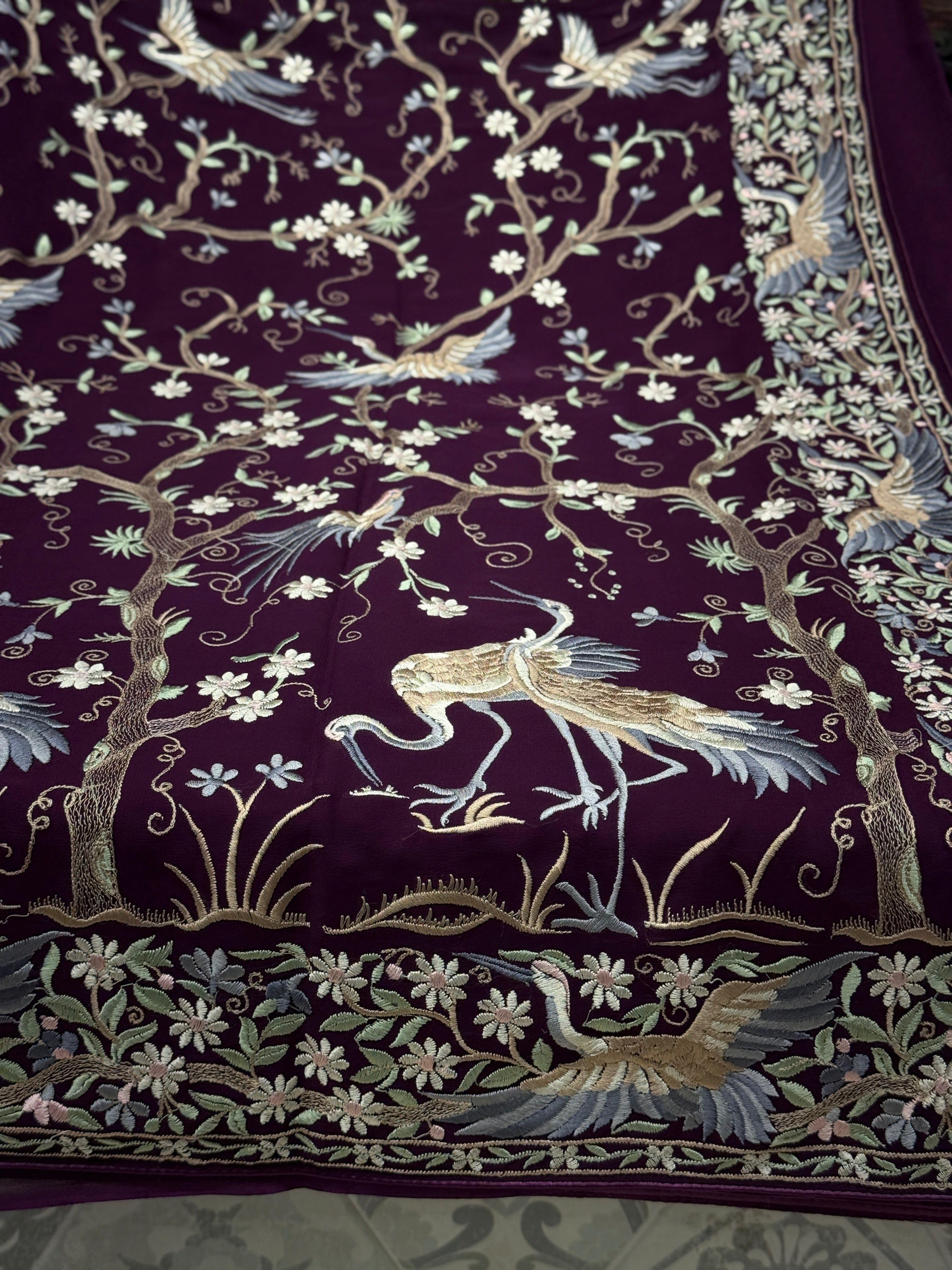 Wine Tree Of Life Flamingo Parsi Gara Saree
