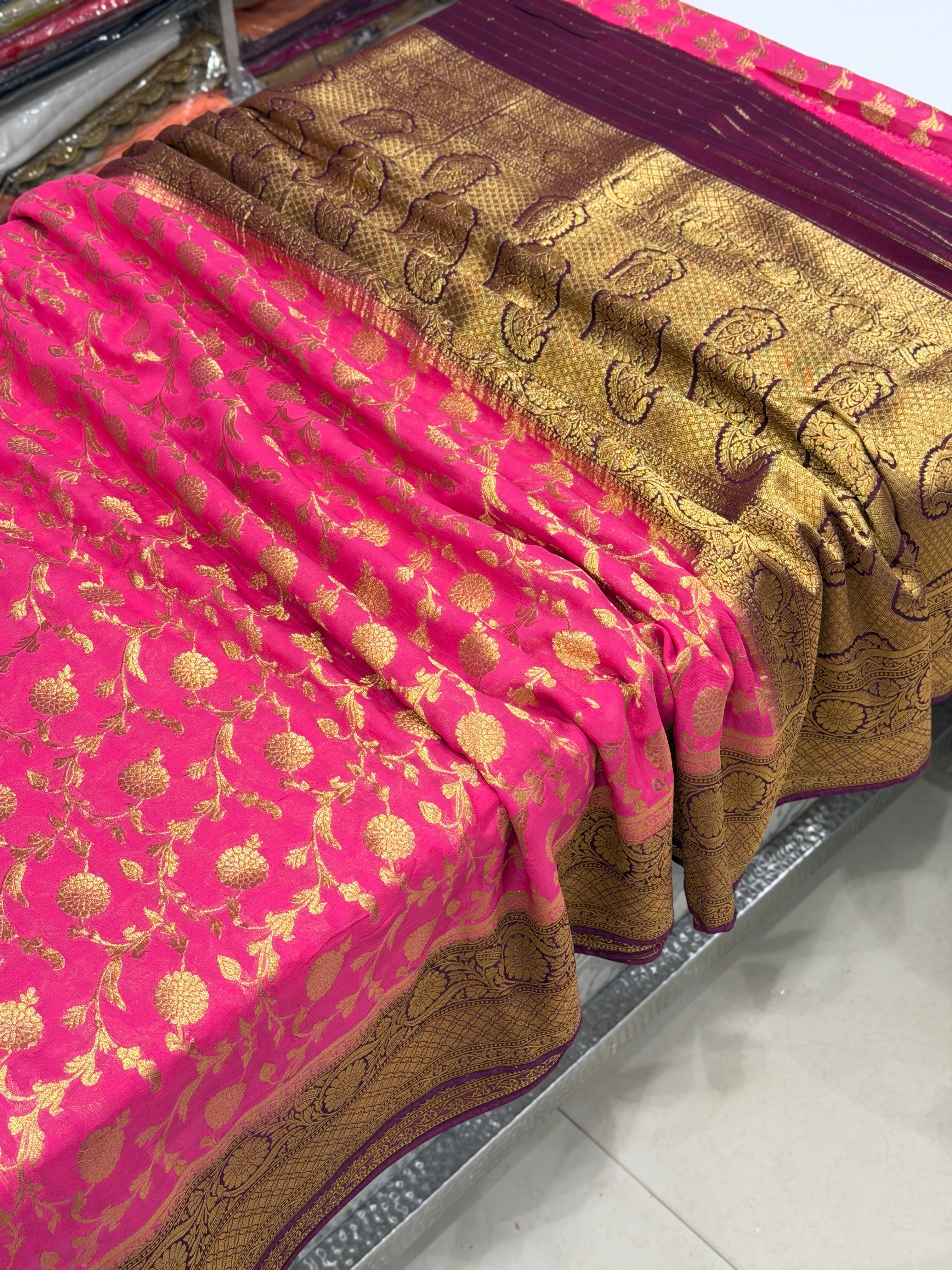 Rani Magenta Jaal Banarasi Khaddi Georgette Saree