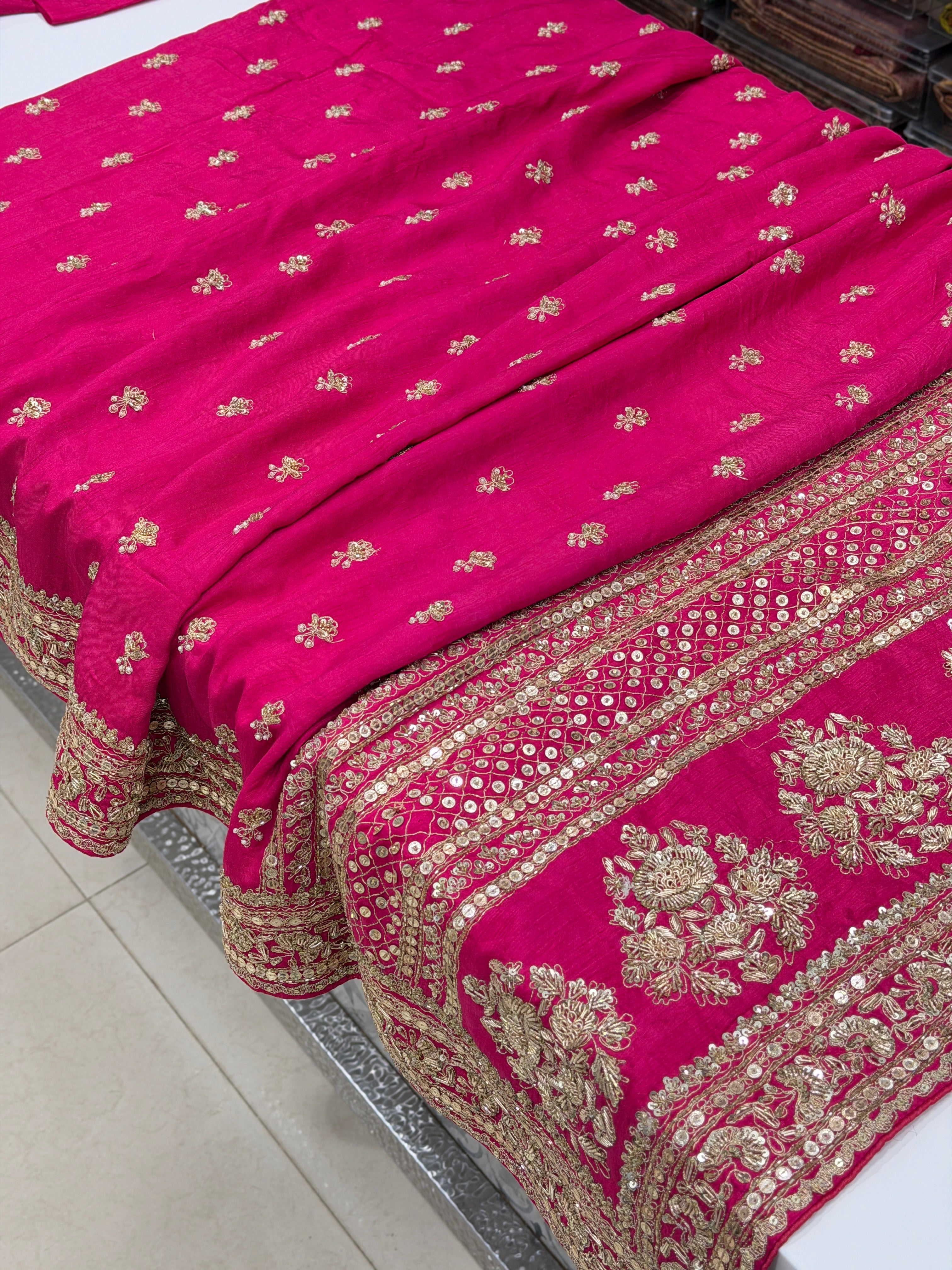 Rani Sabyasachi Inspired Marodi Embroidery Pure Silk Butti Saree