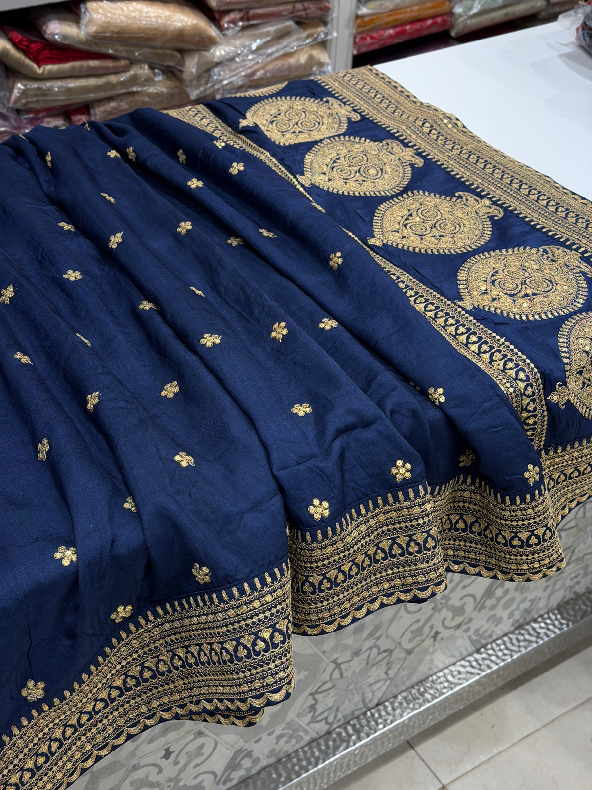 Blue Buttas Pallu Sabyasachi Inspired Marodi Embroidery Zardosi Saree