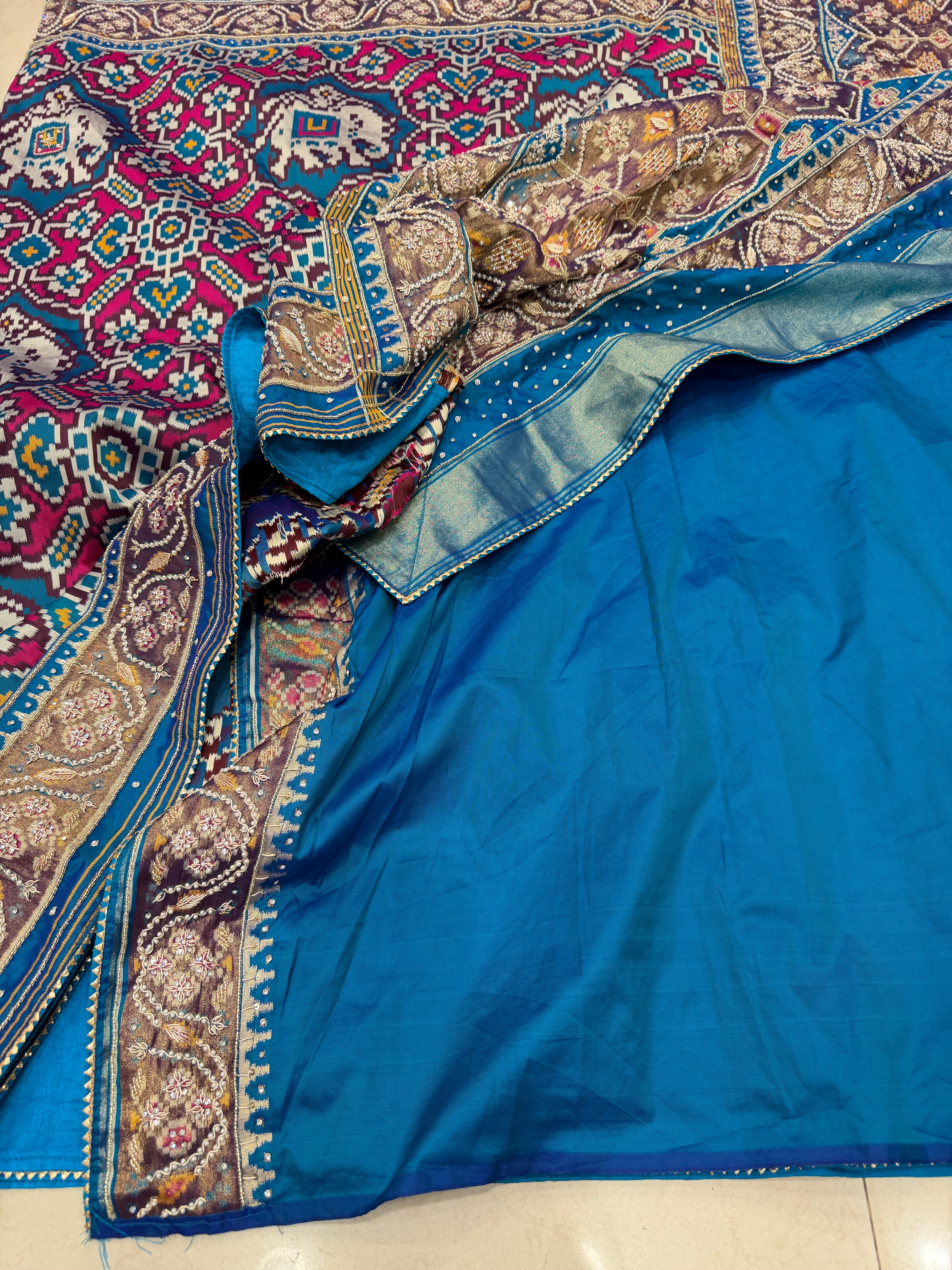 Blue Rani Chabdi Elephant Patola Hand Embroidery Saree