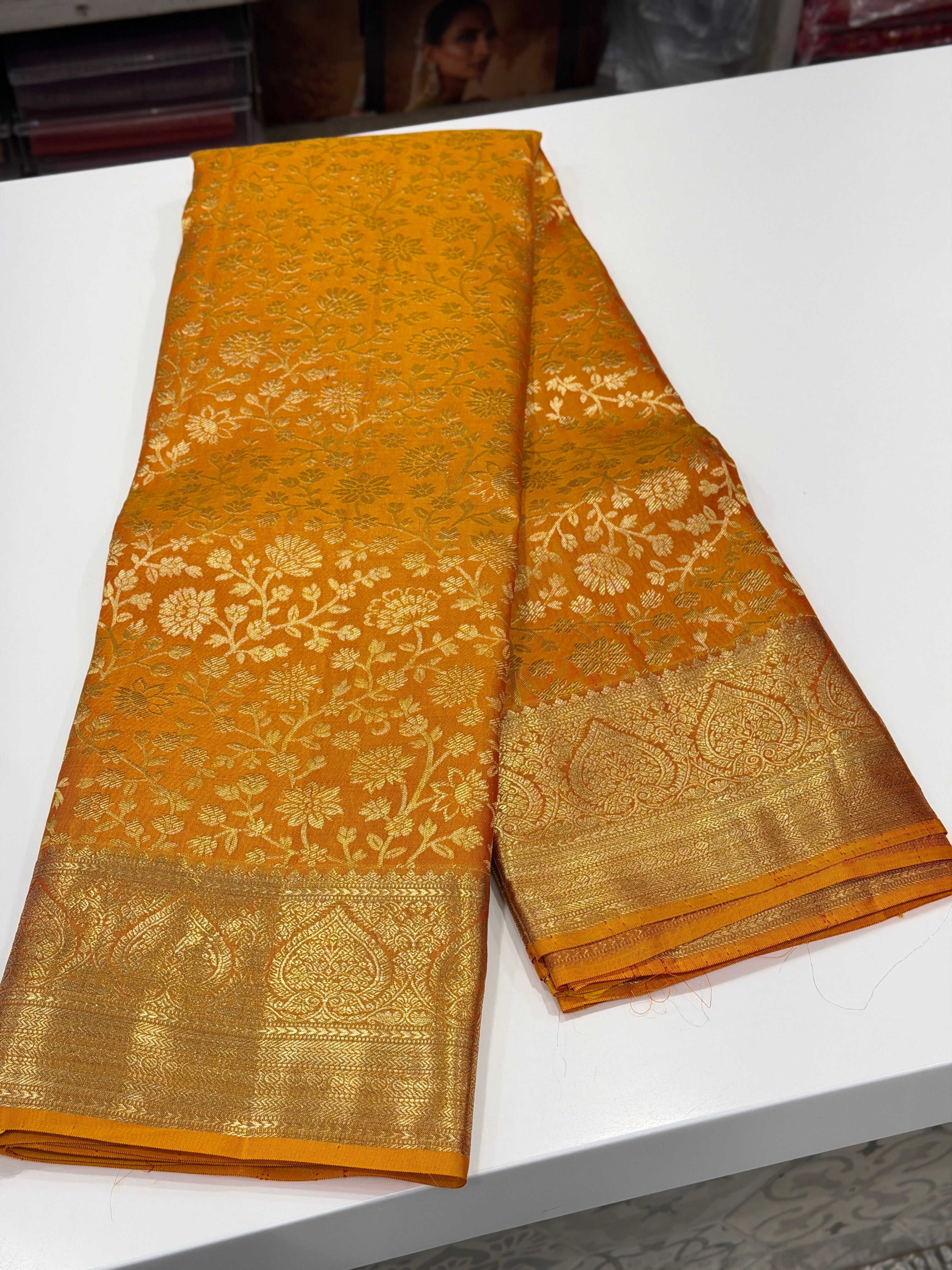 Rust Orange Brocade Jaal Handloom Pure Silk Kanjivaram Saree