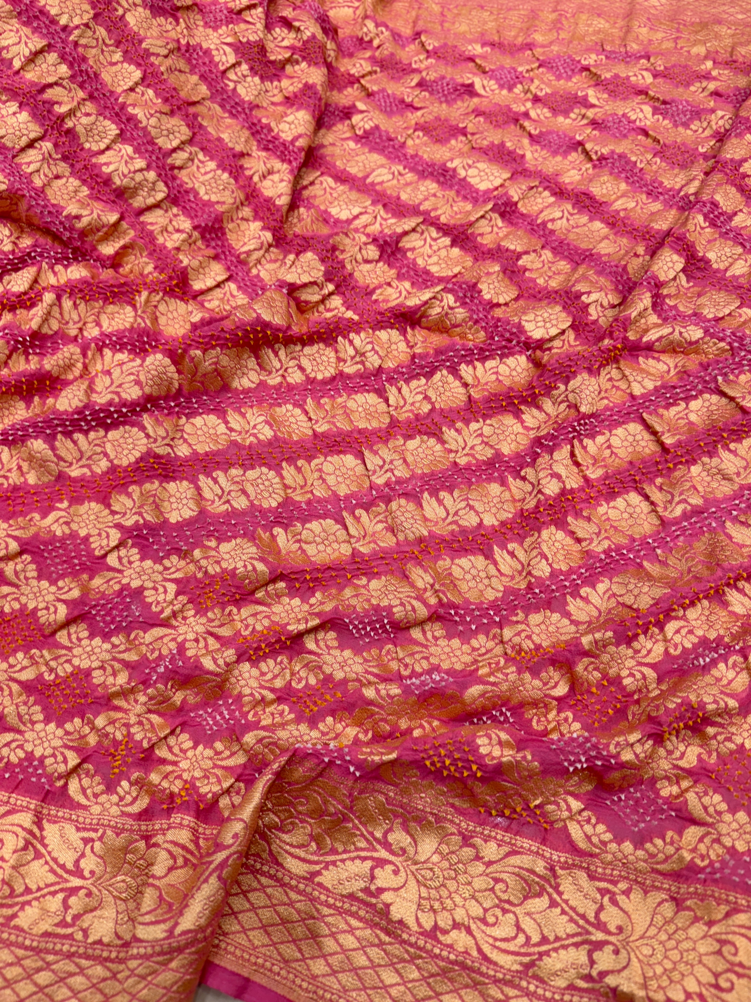 Light Pink Bandhej Bandhini Saree