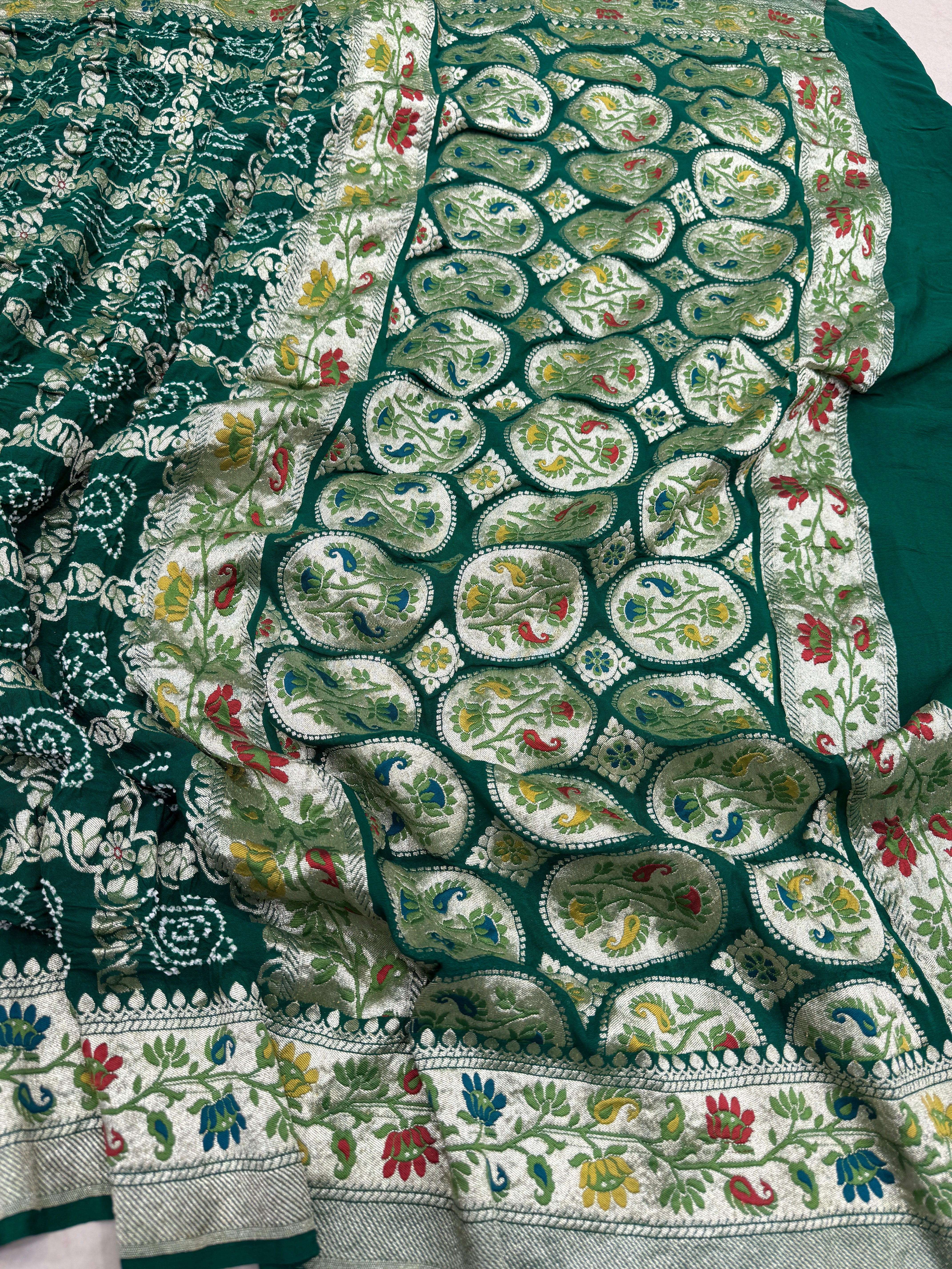 Bottle Meenakari Gharchola Bandhej Saree