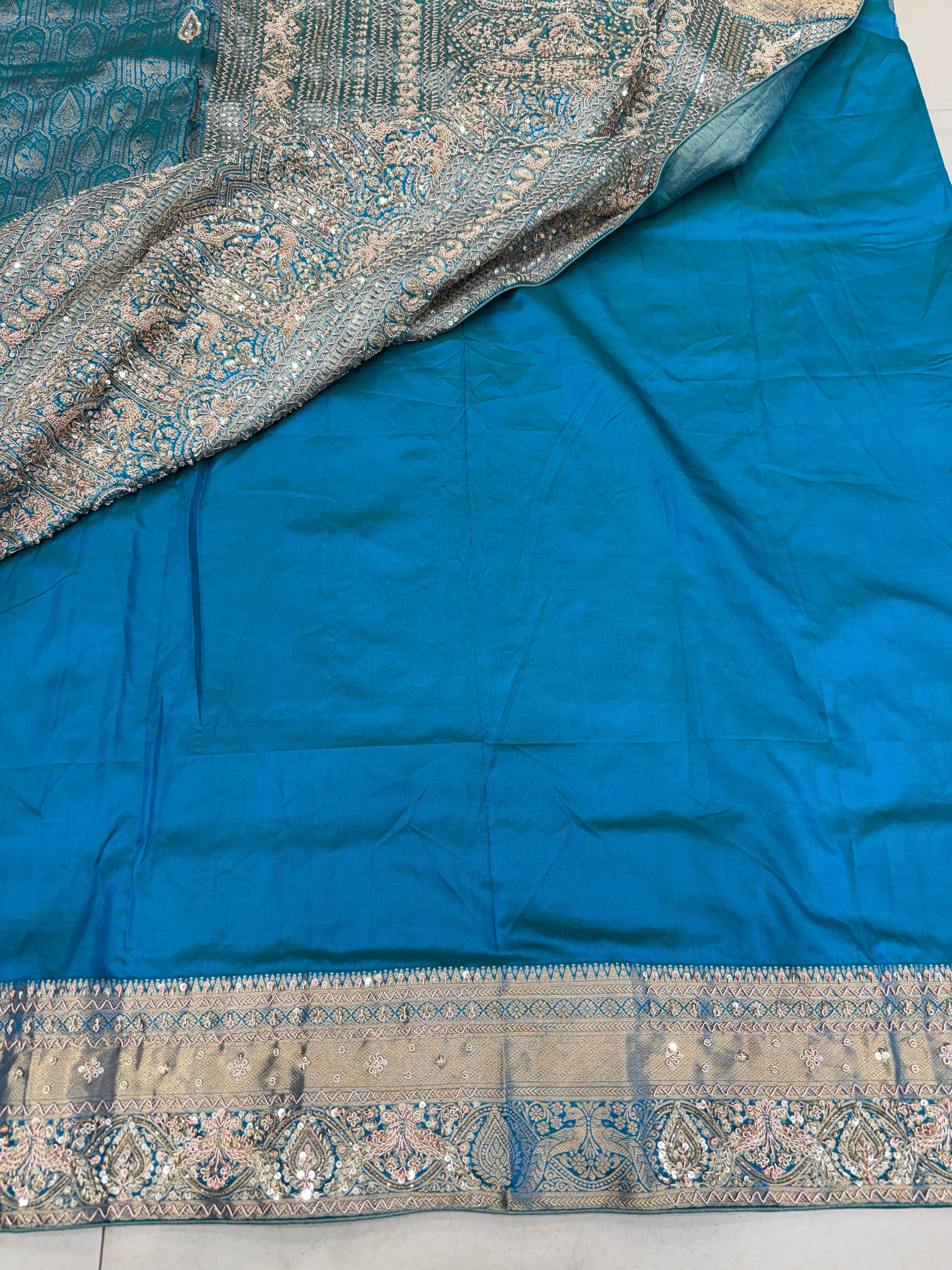 Sea Green Kanjivaram Peacock Motif Zardosi Hand Embroidery Saree