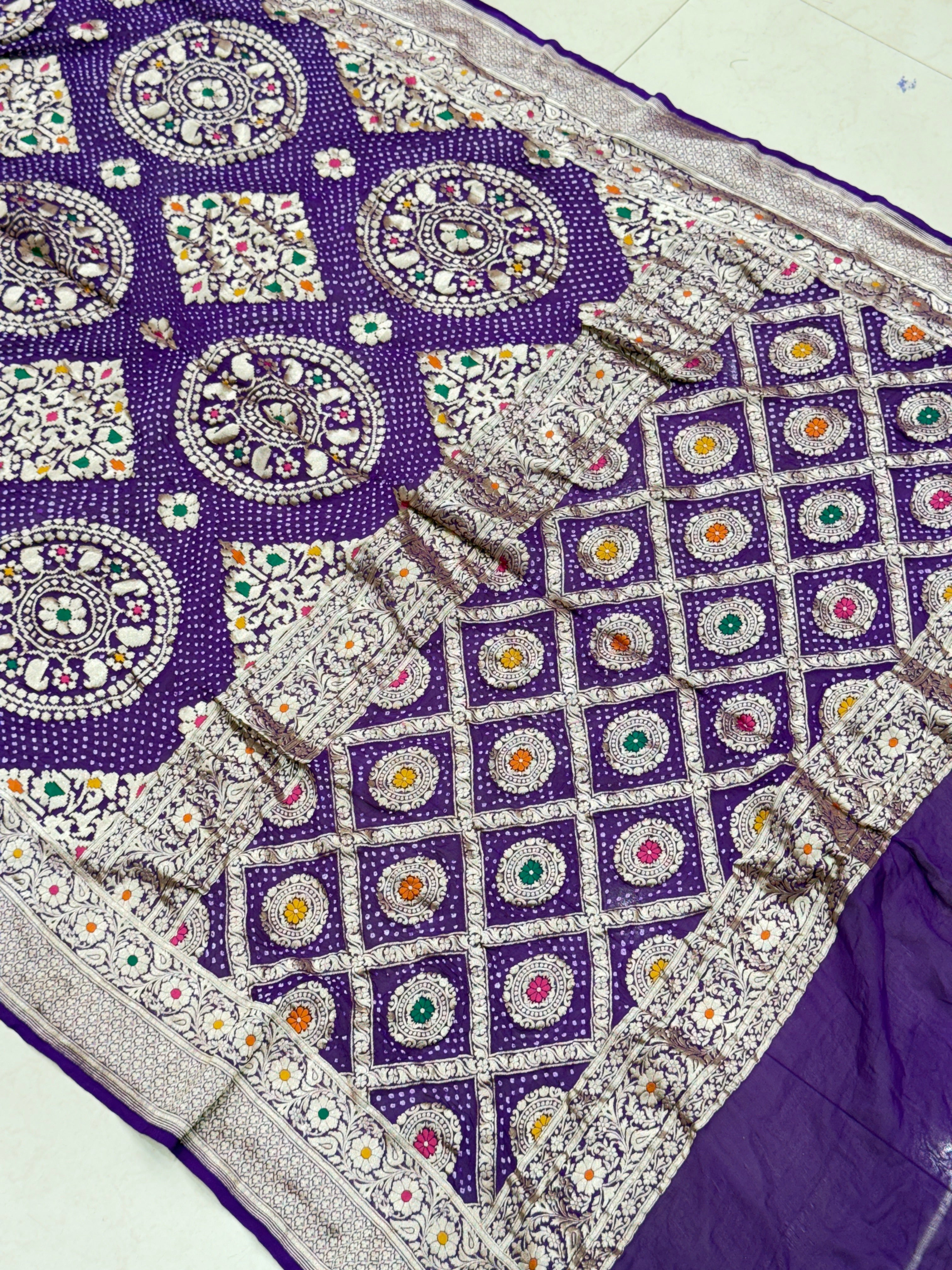 Violet Meenakari Jaal Rai Bandhej Georgette Bandhini Saree