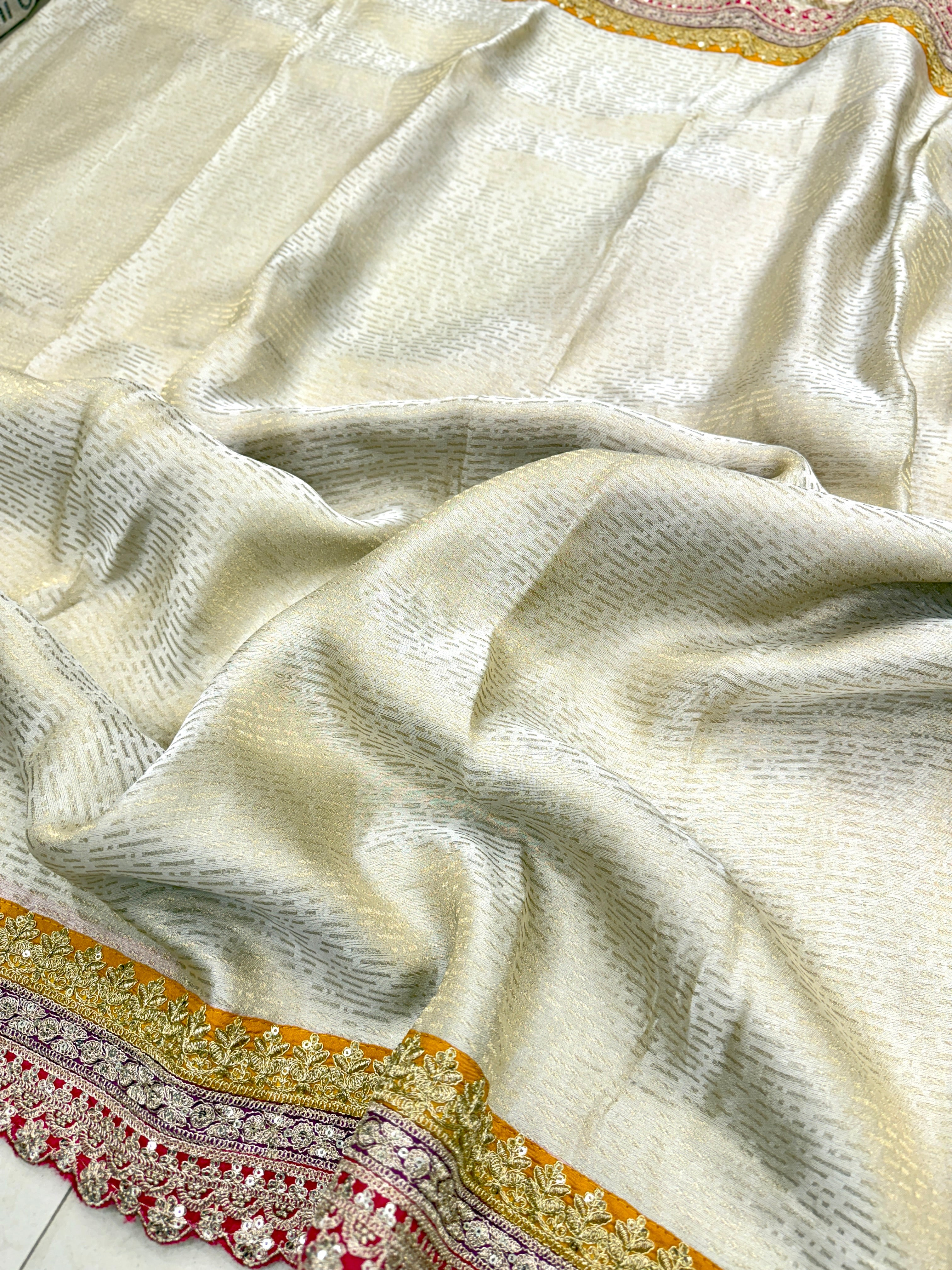 Crepe Tissue Weaved Contemporary Sabyasachi Inspired Rani Border Saree