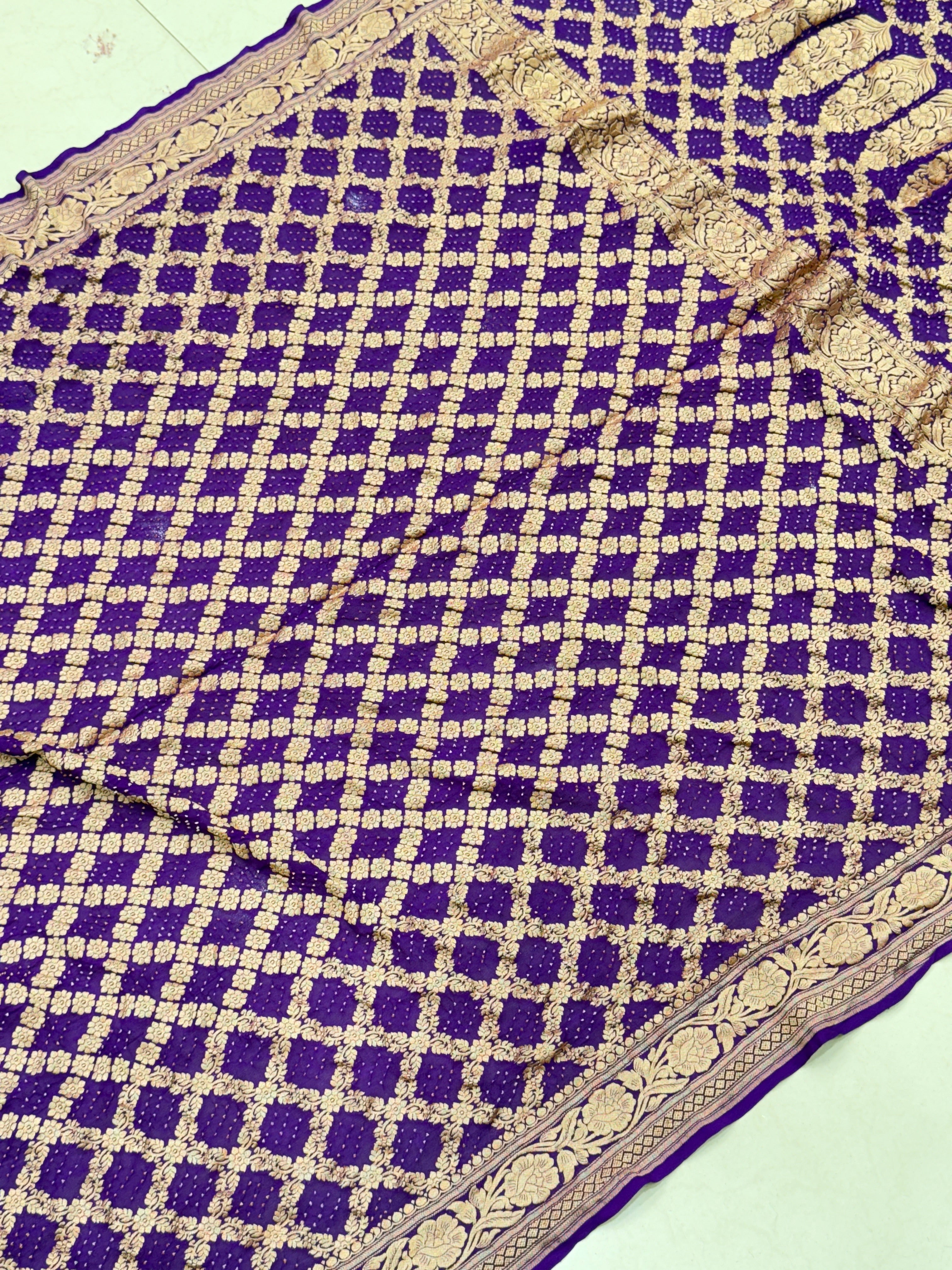 Violet Georgette Handloom Bandhej Bandhini Saree