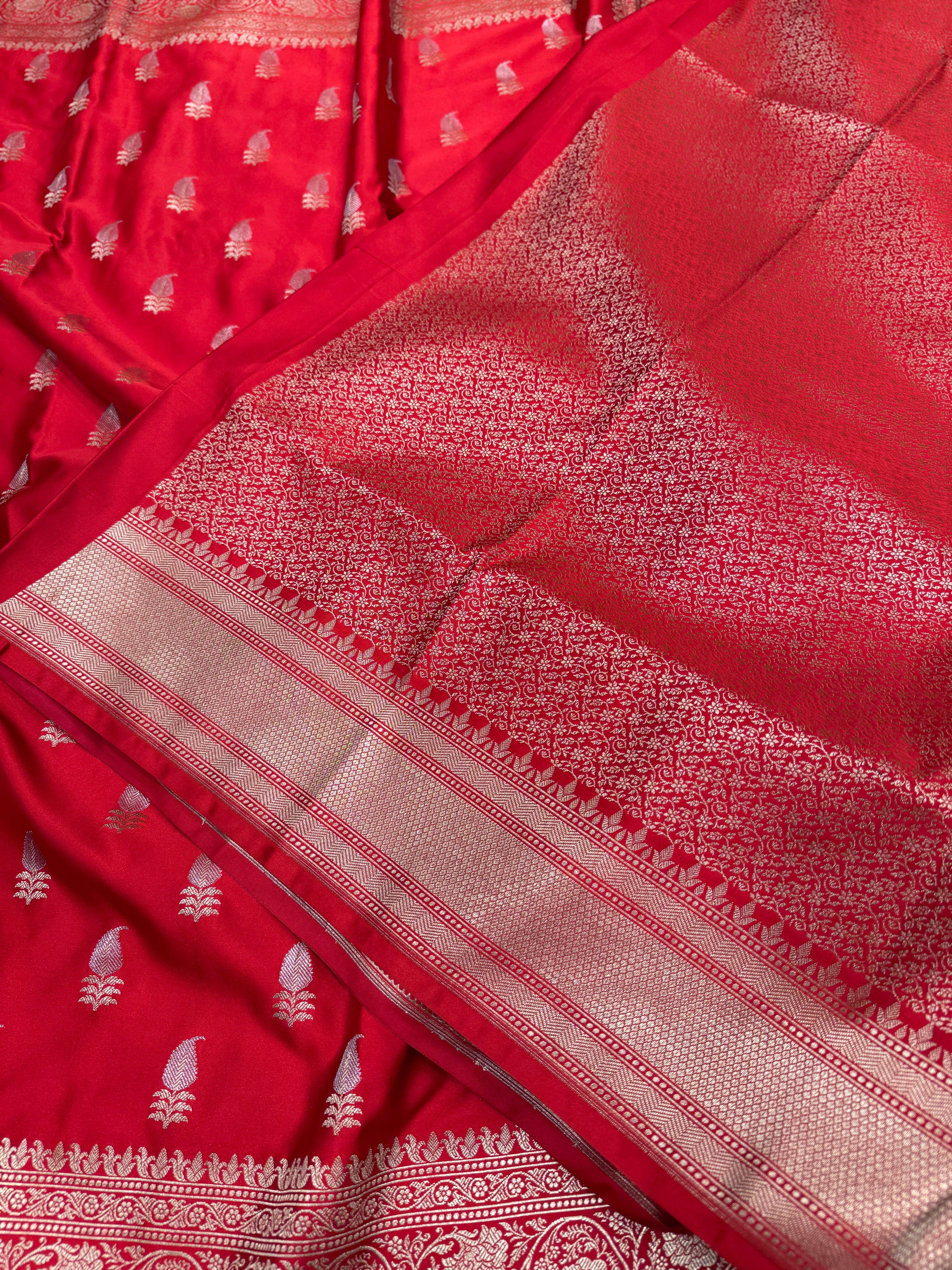 Red Banarasi Silk Sona Roopa Buttis Saree