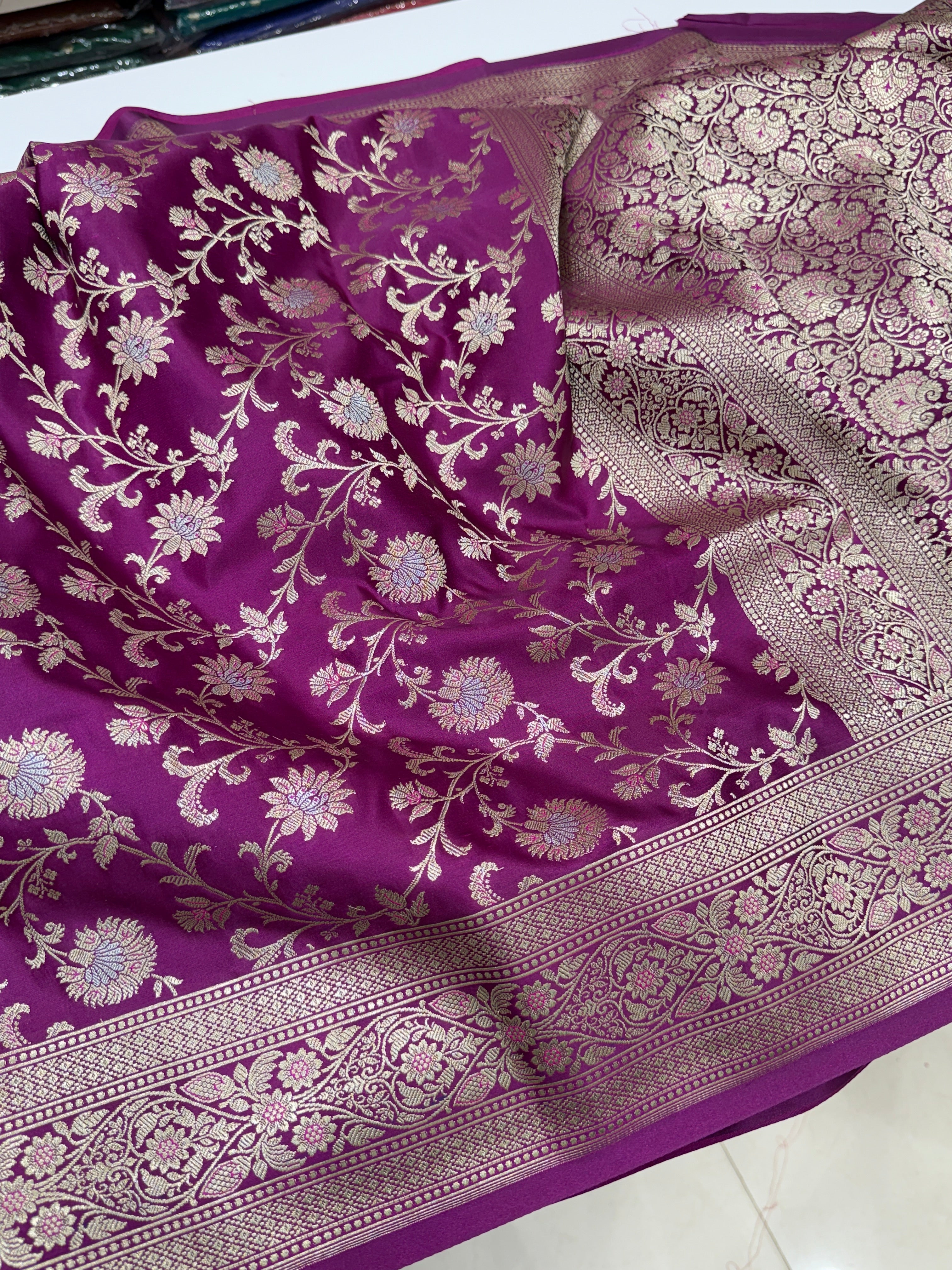 Wine Banarasi Silk Small Jaal Saree