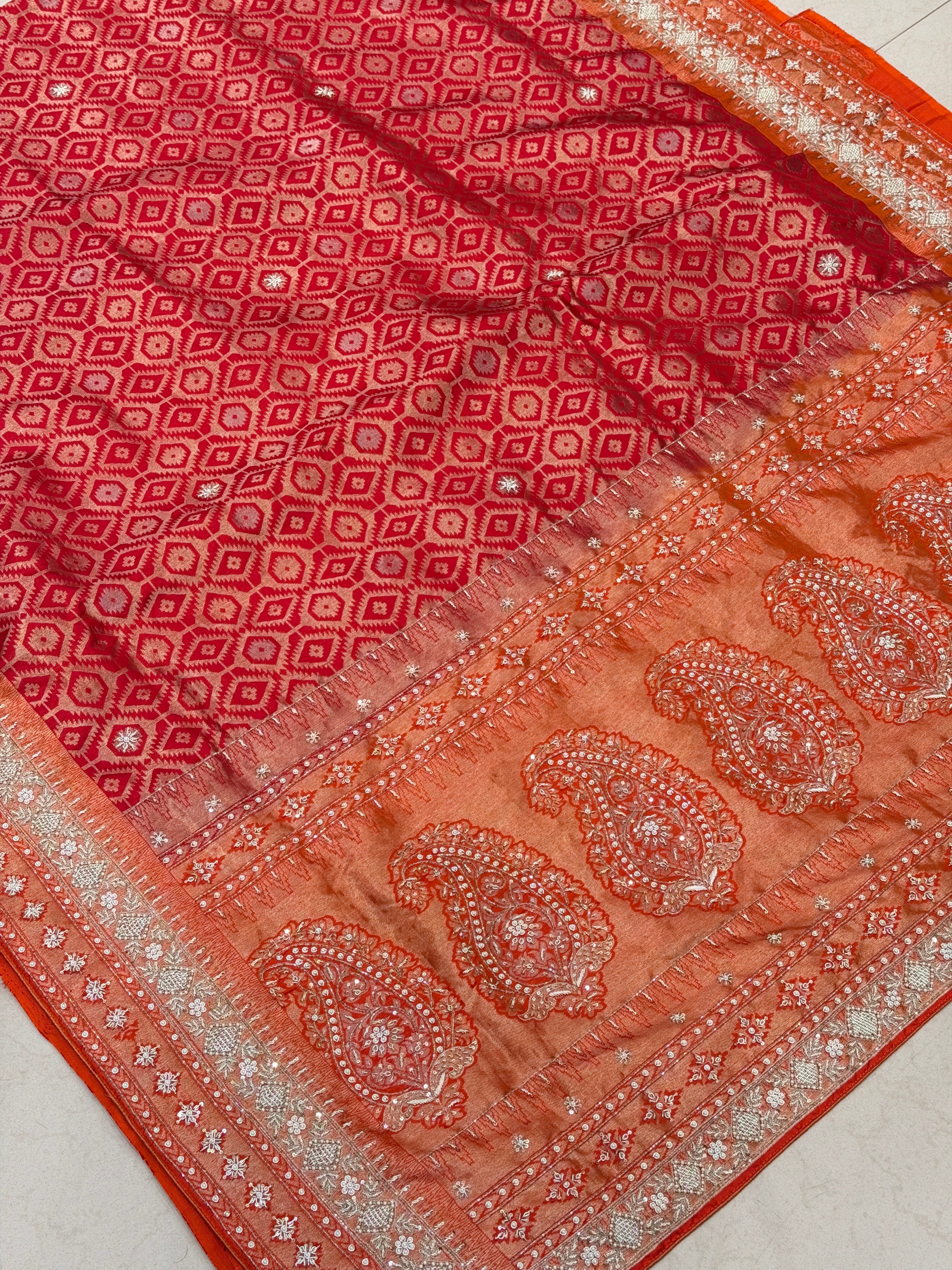 Red Contemporary Kanjivaram Upada Zardosi Hand Embroidery Saree