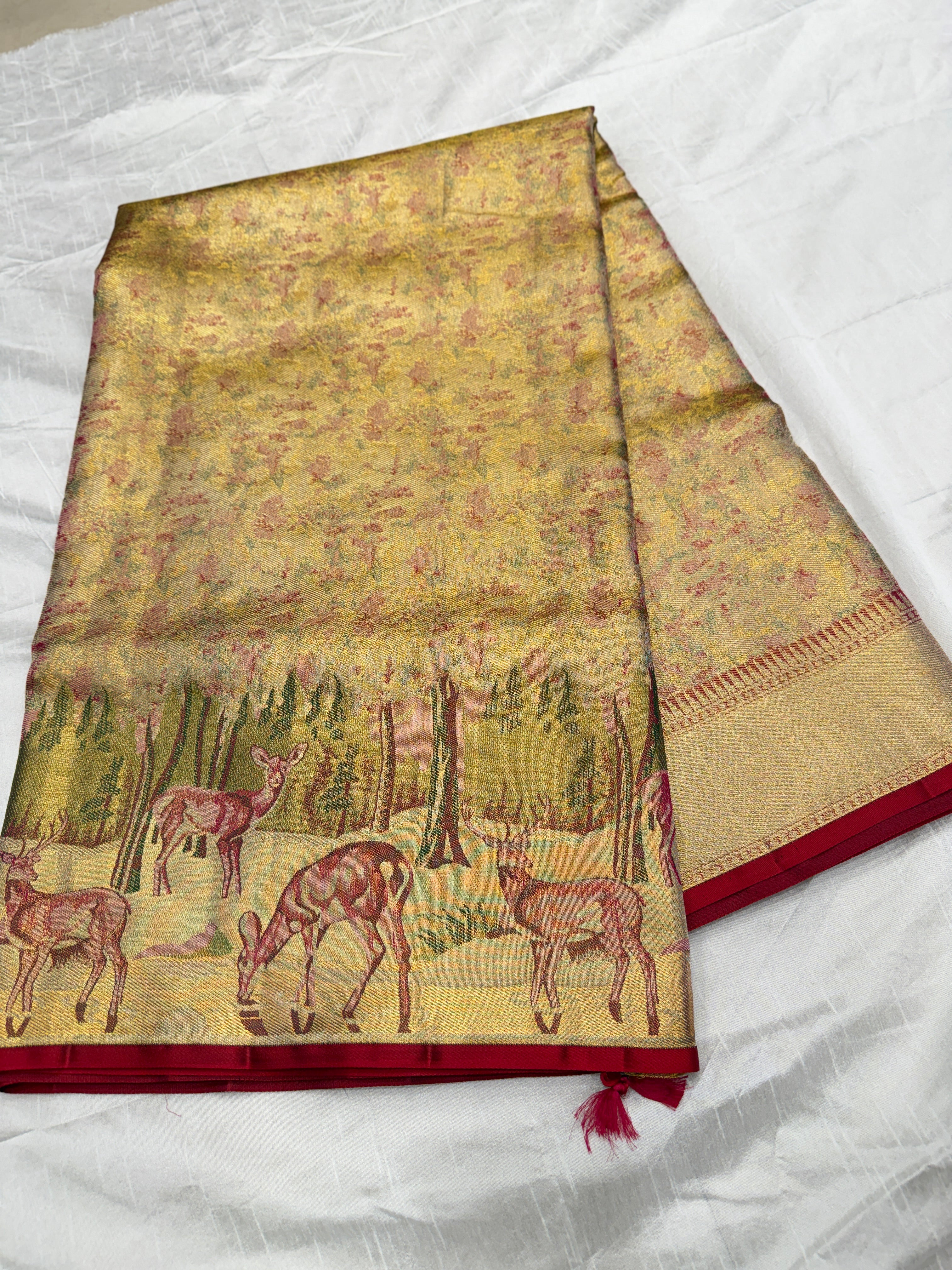 Red Hiraniya Weave Handloom Kanjivaram Tissue Silk Saree