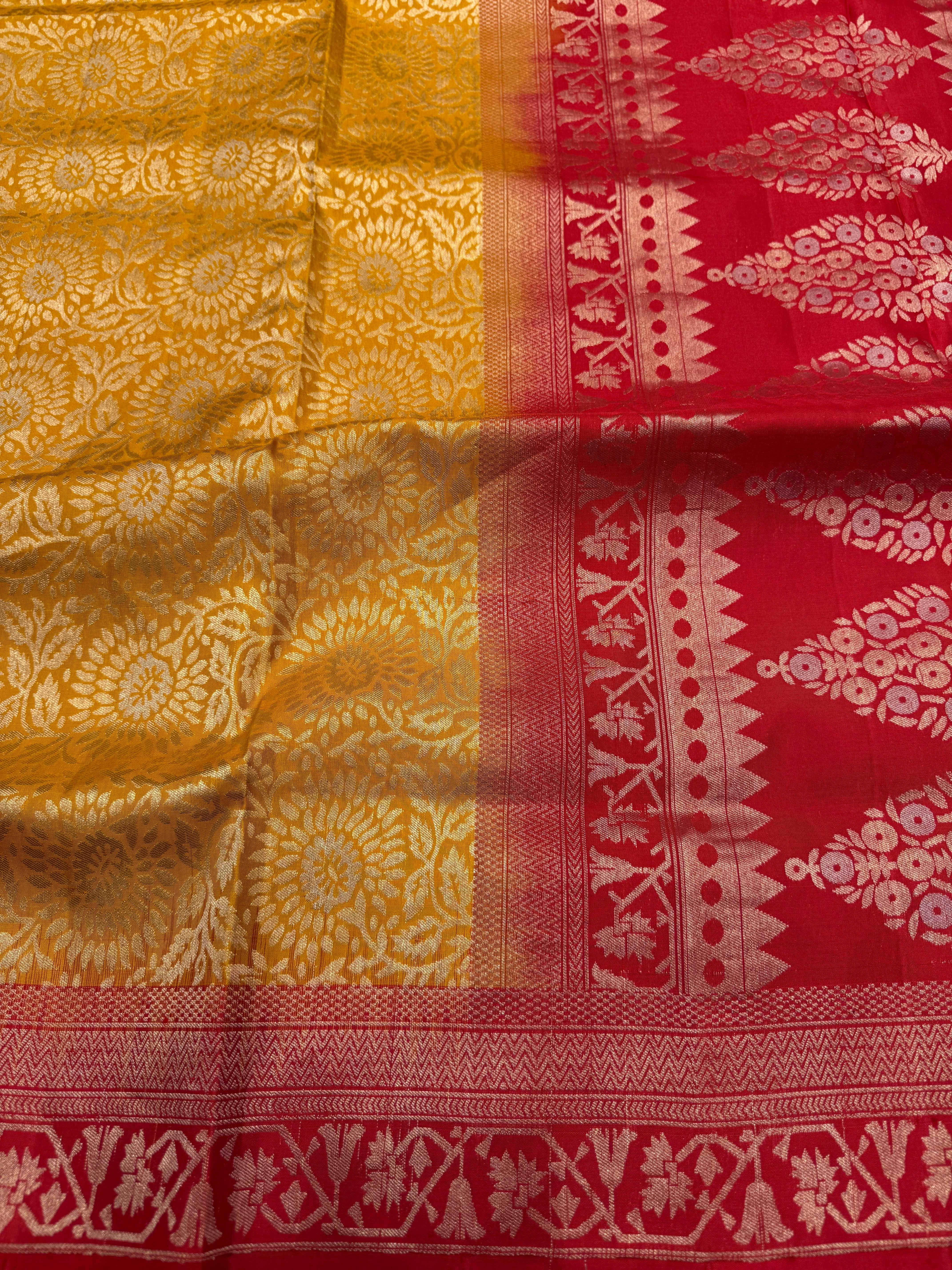Yellow Red Brocade Handloom Kanchipuram Pure Silk Saree