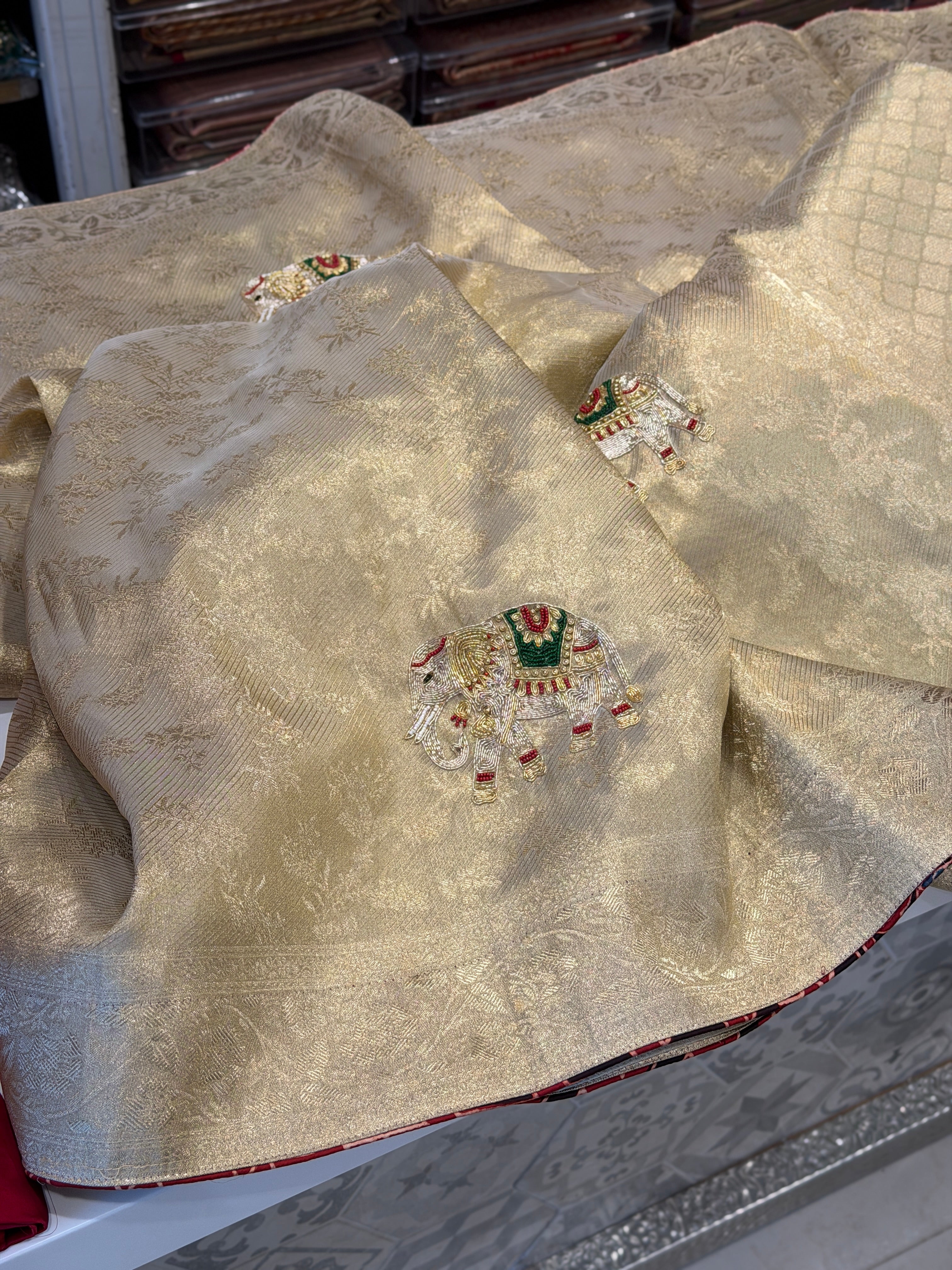 Gold Tissue Gajraj Edit Hand Embroidery Saree