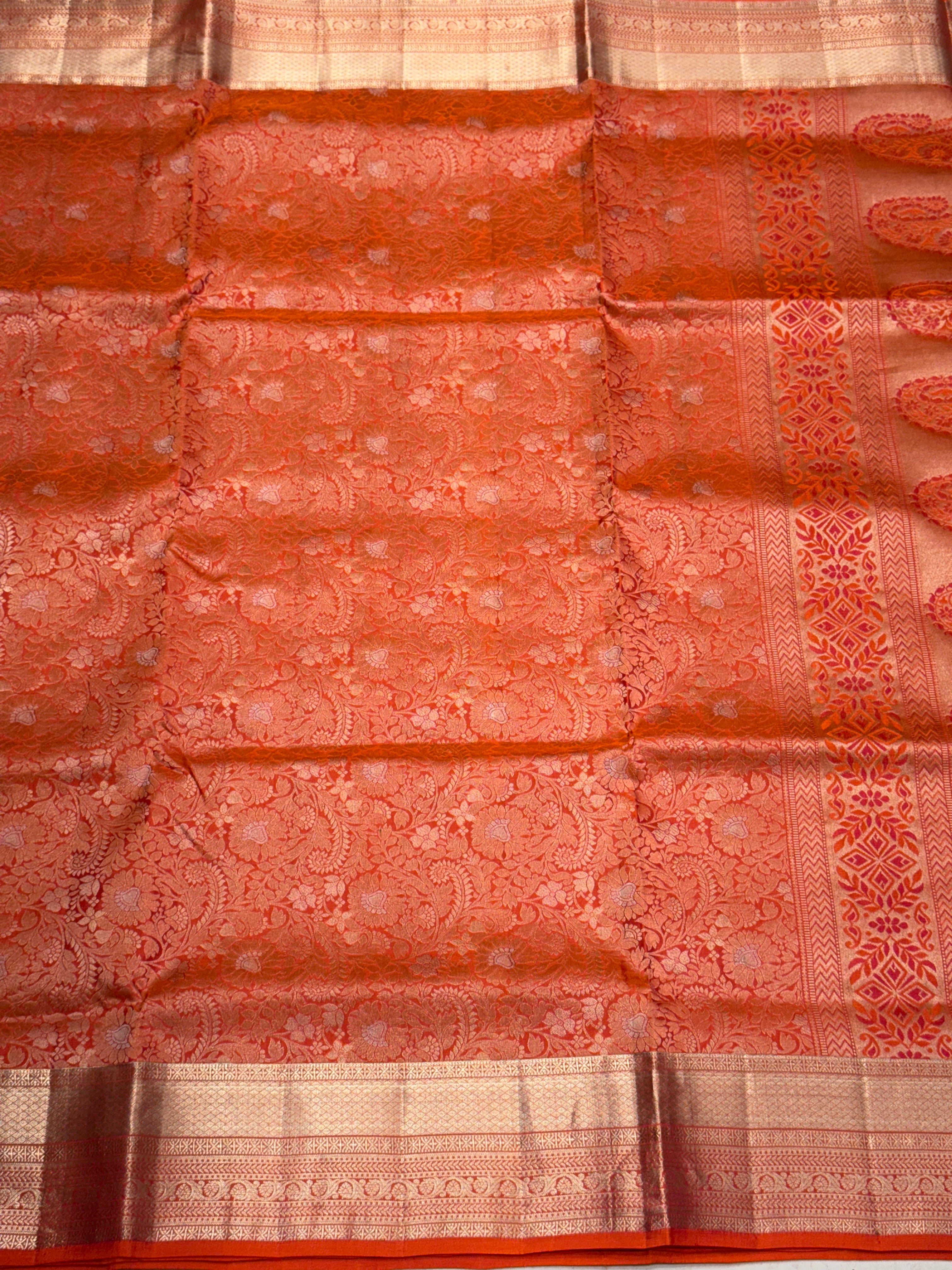 Rust Orange Sona Roopa Brocade Handloom Kanchipuram Pure Silk Saree