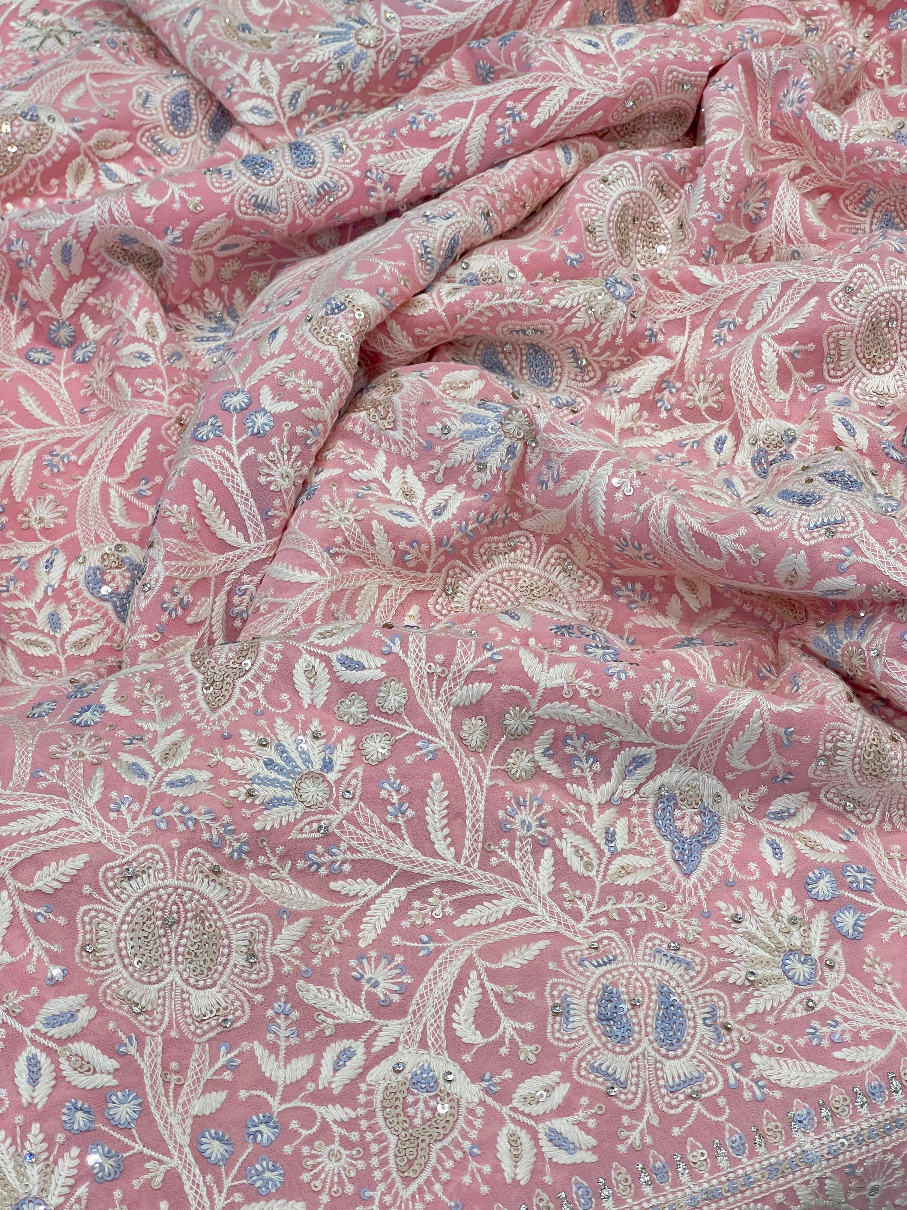 Pink Chikankari Saree Floral Design