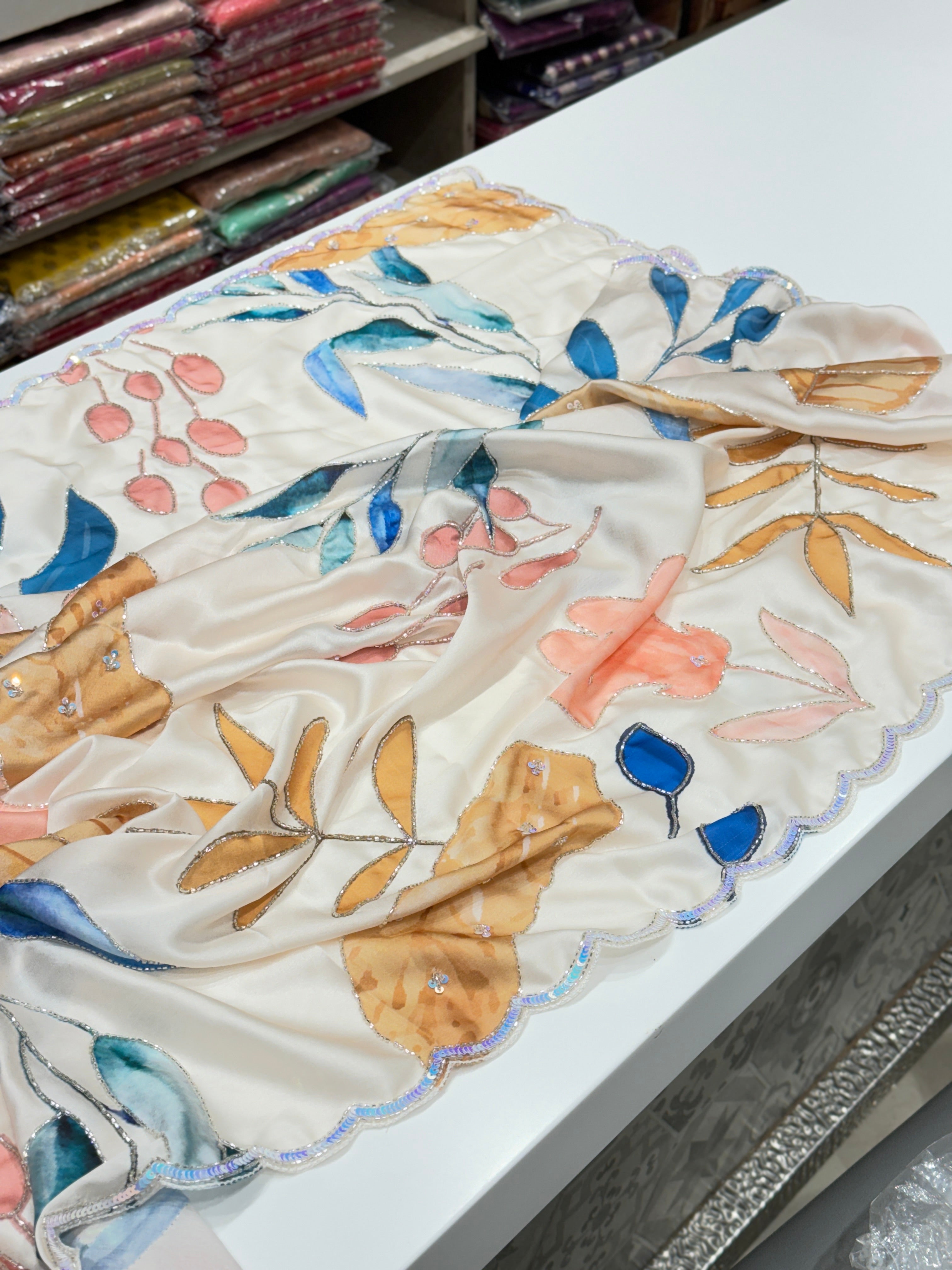 Japanese Floral Satin Hand Embroidery Saree