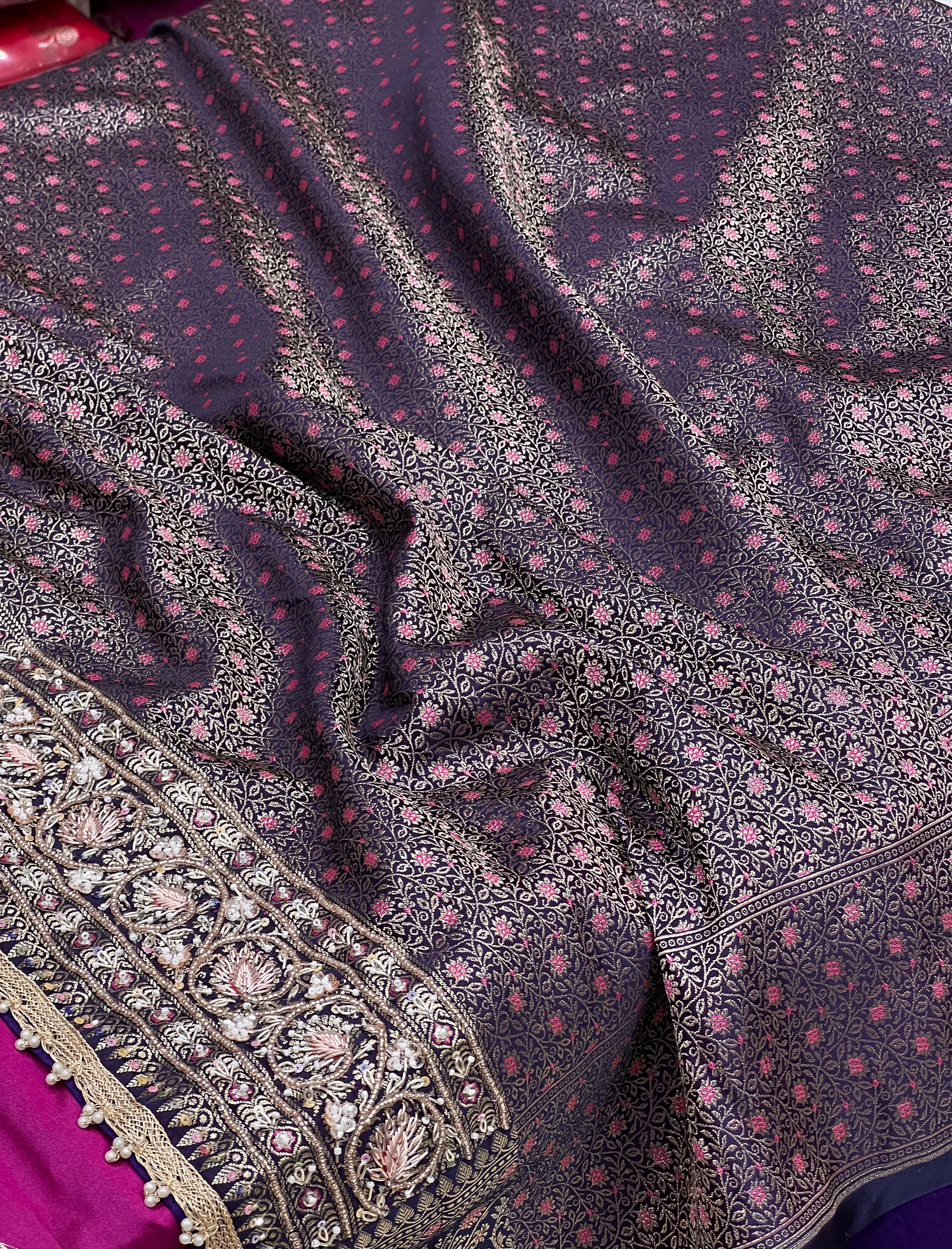 Violet Dhup Chav Banarasi Buttas Hand Embroidery Saree