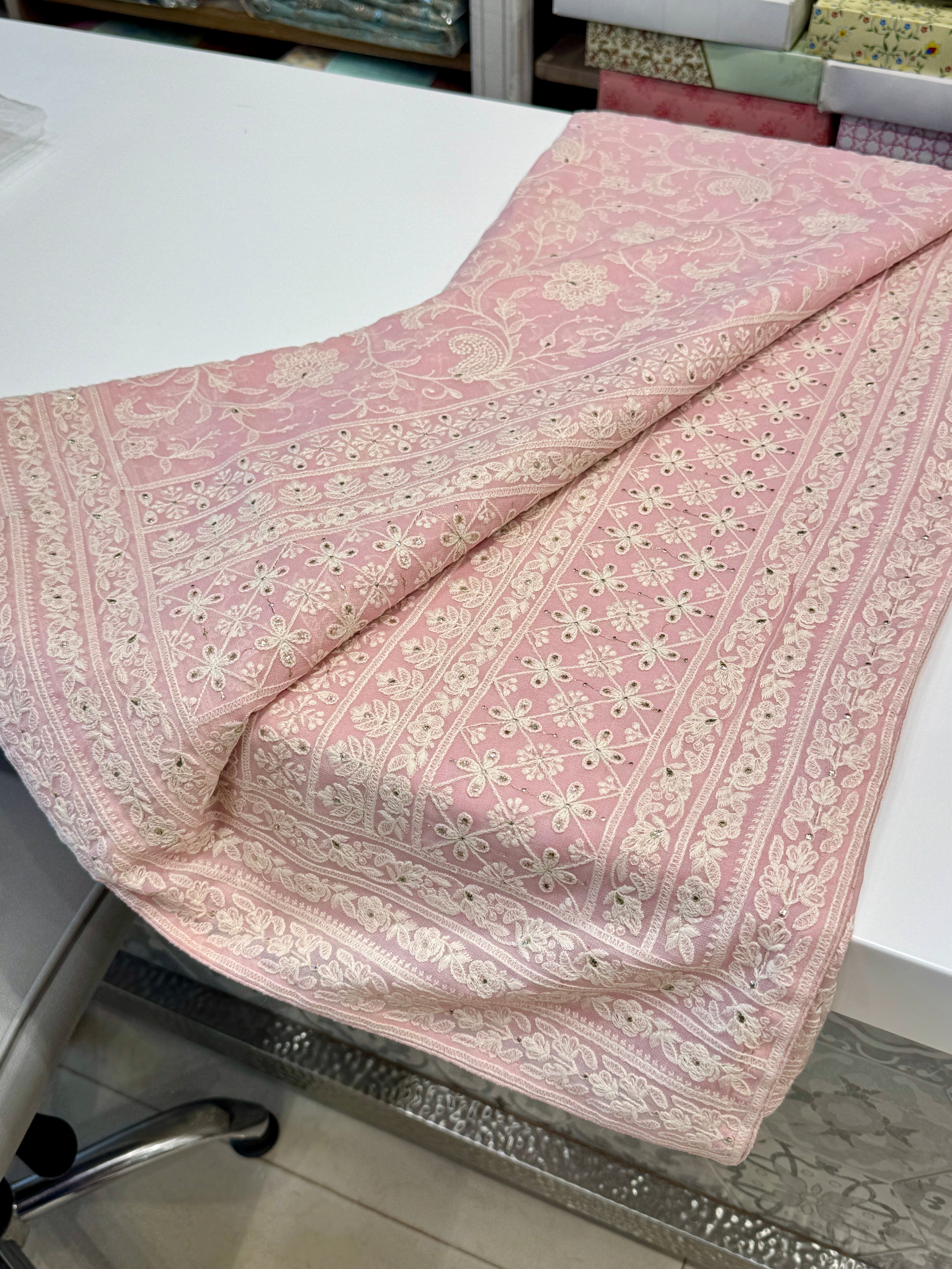 Pink Chikankari Saree with Badla Work