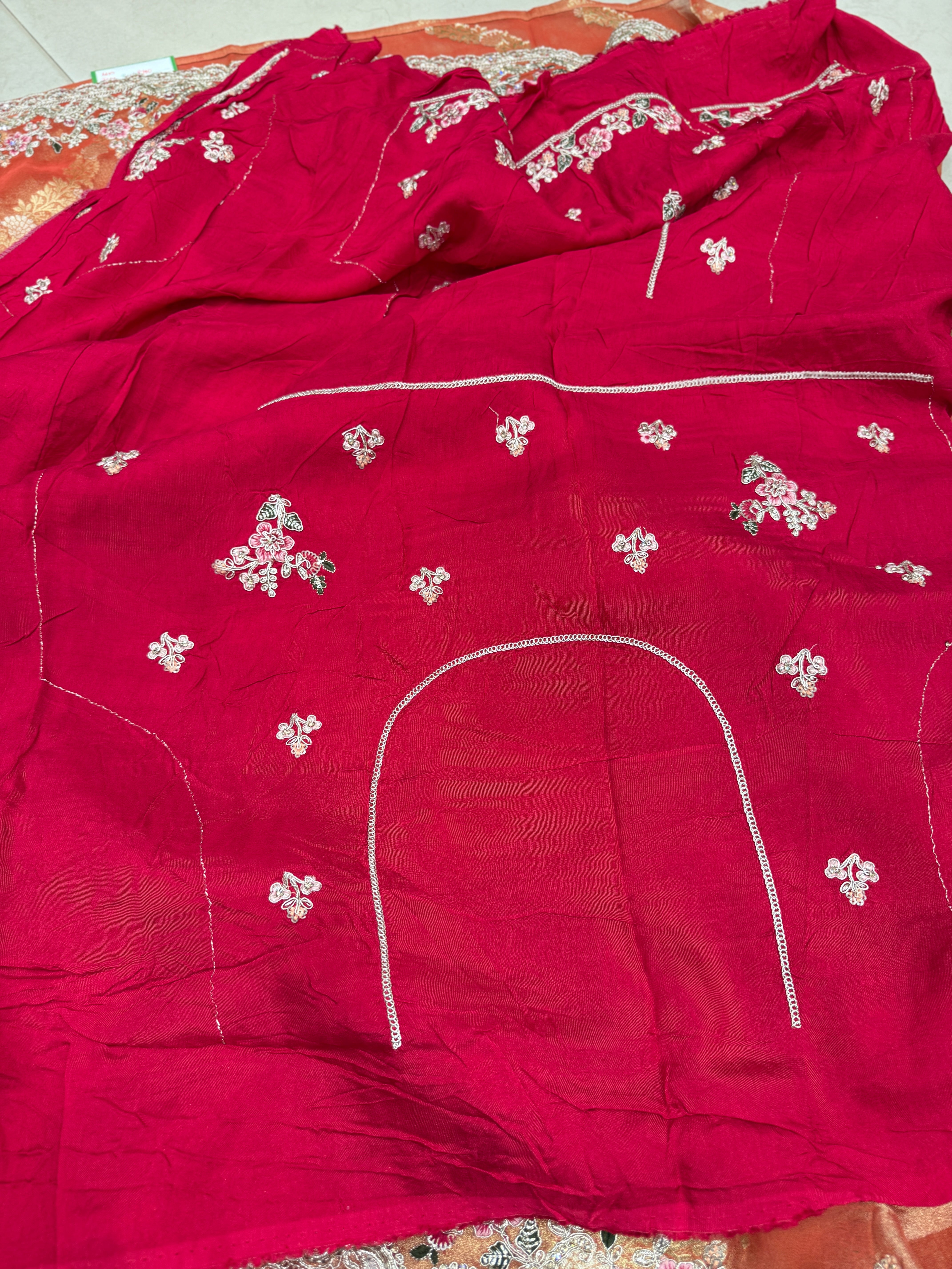 Rust Tissue Weaved Resham Zari Embroidery Saree