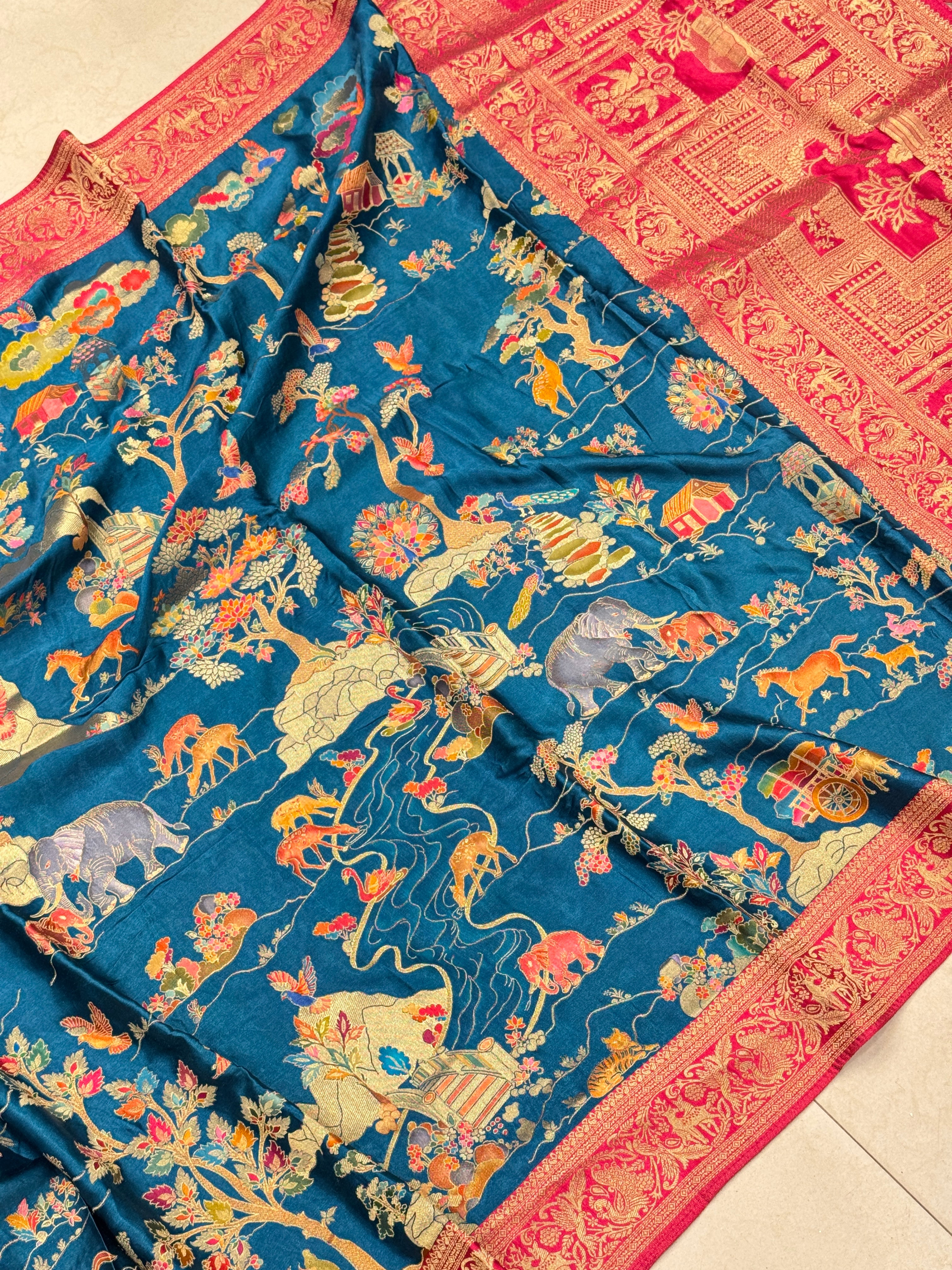 Petrol Blue Modal Shikara Banarasi Saree