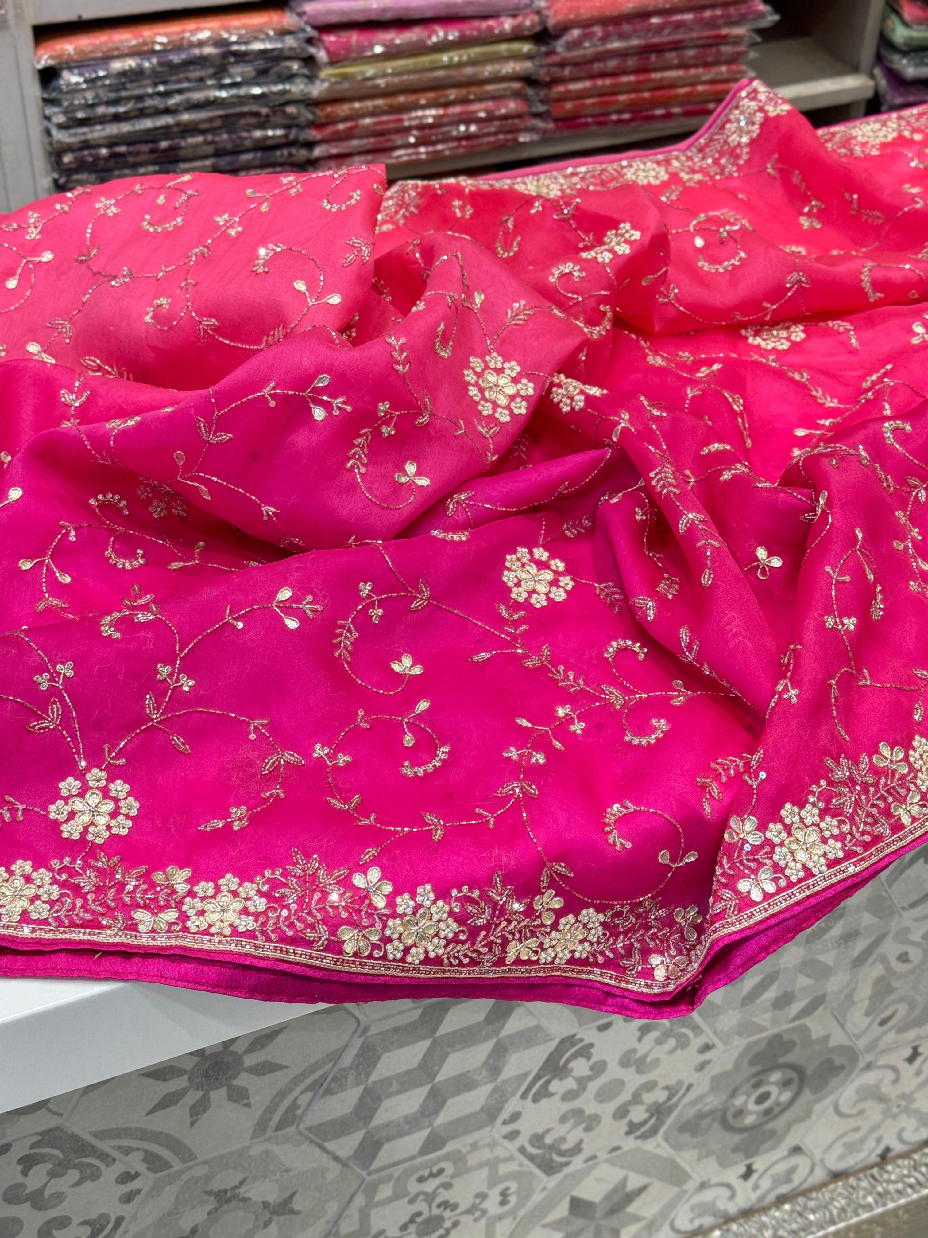 Shaded Organza Zardosi Sequin Jaal Saree