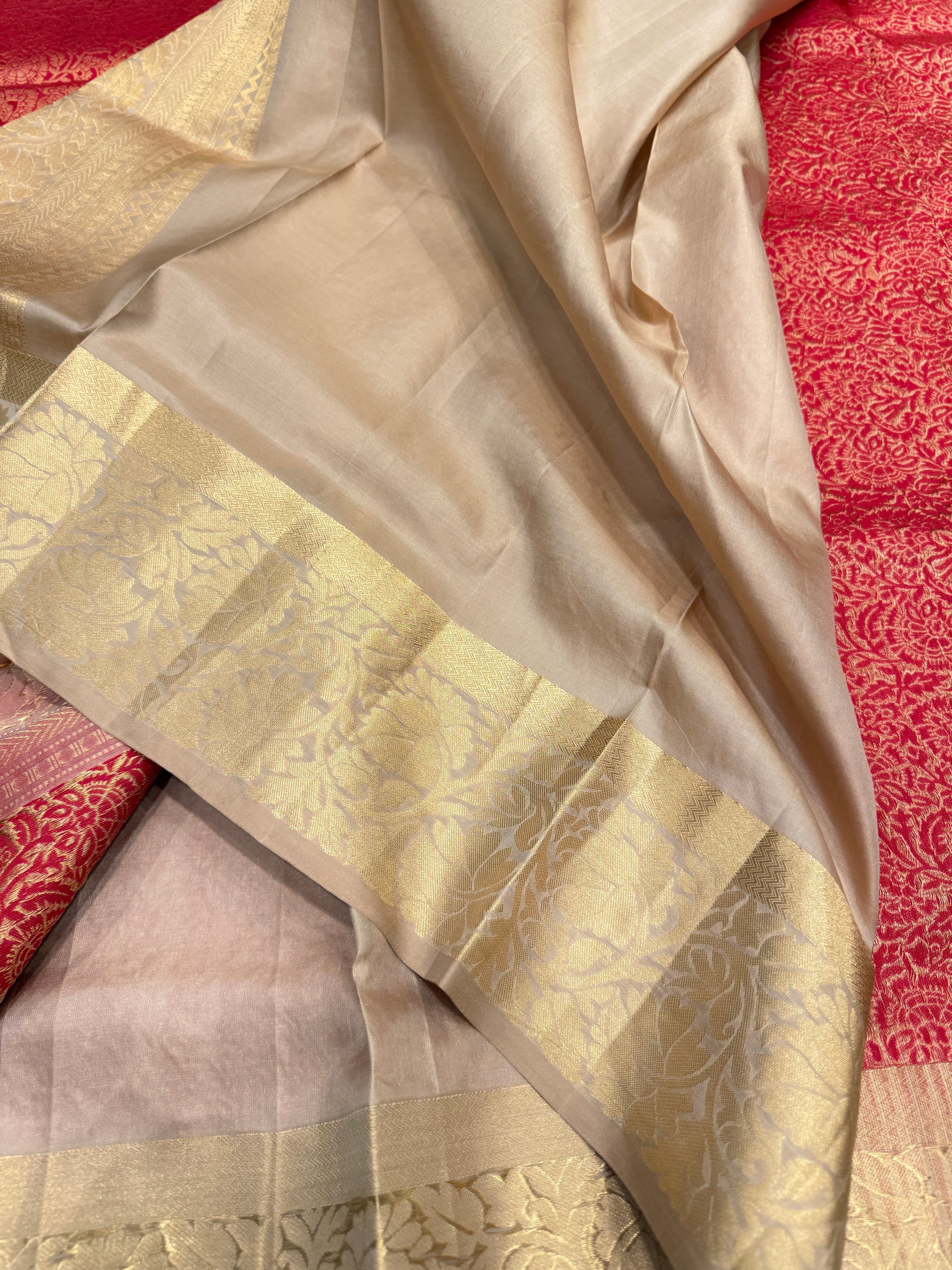 Red Beige Pallu Handloom Kanchipuram Pure Silk Saree