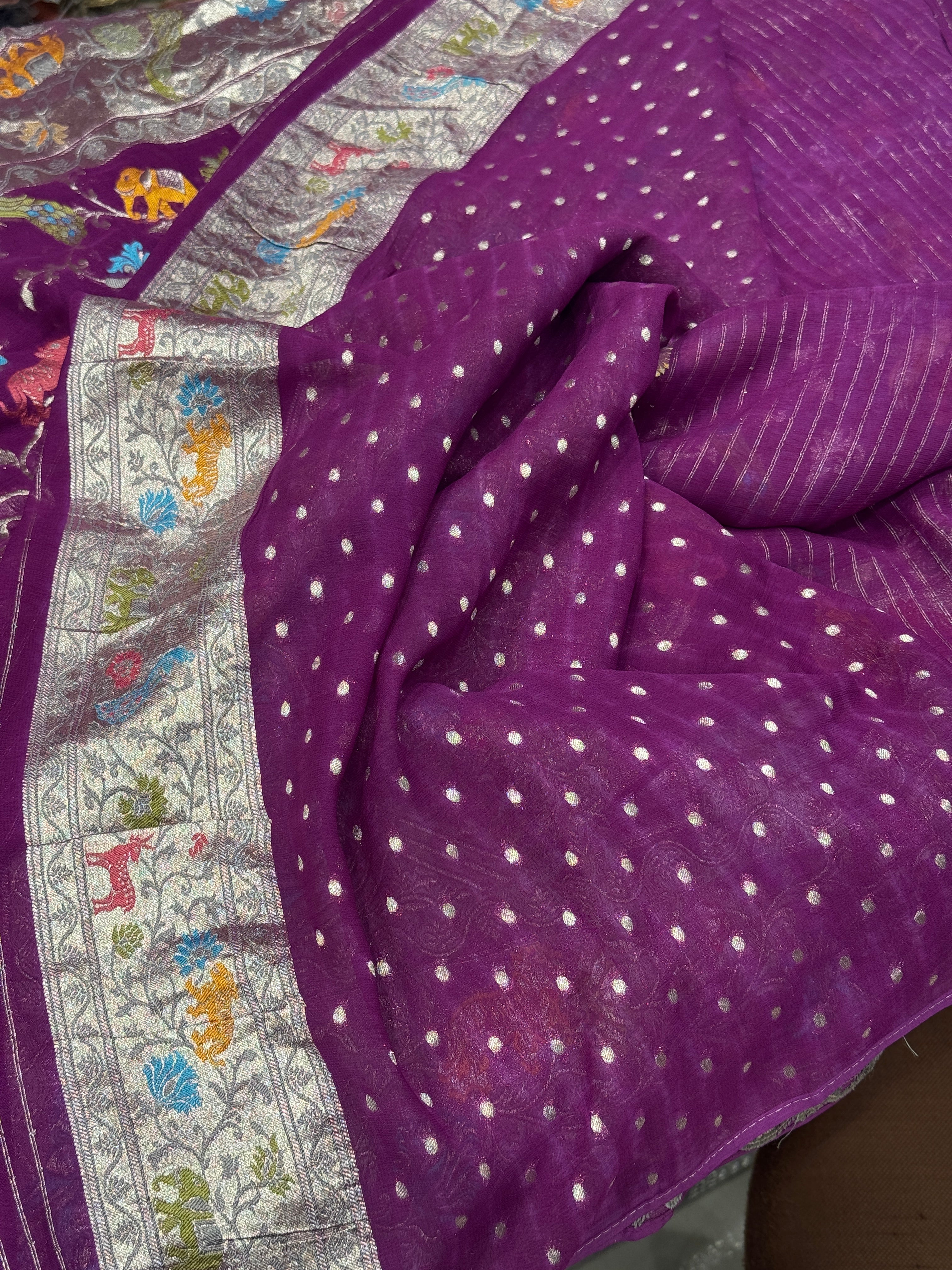 Cross Wine Shikara Banarasi Khaddi Georgette Saree