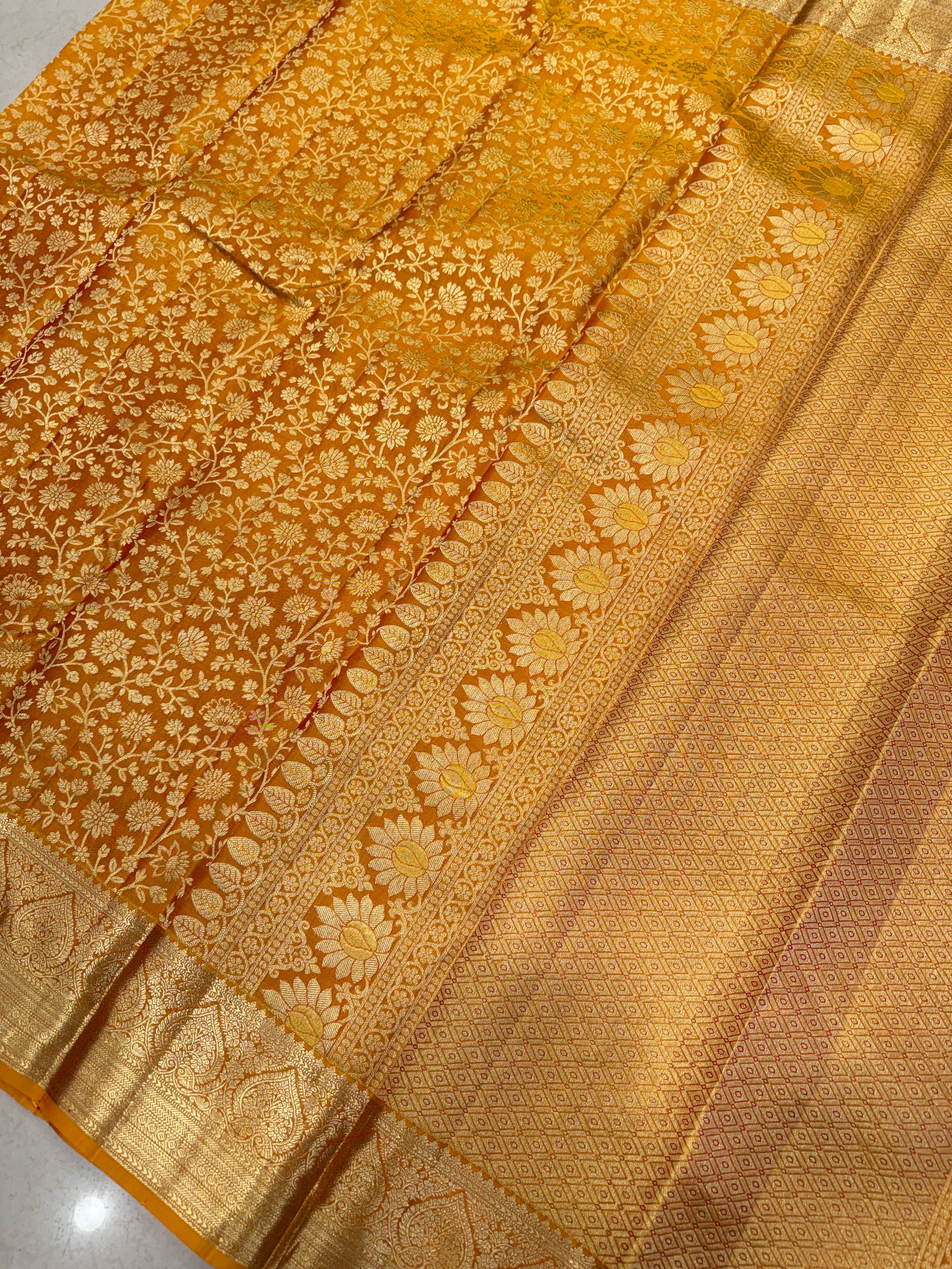 Rust Orange Brocade Jaal Handloom Pure Silk Kanjivaram Saree