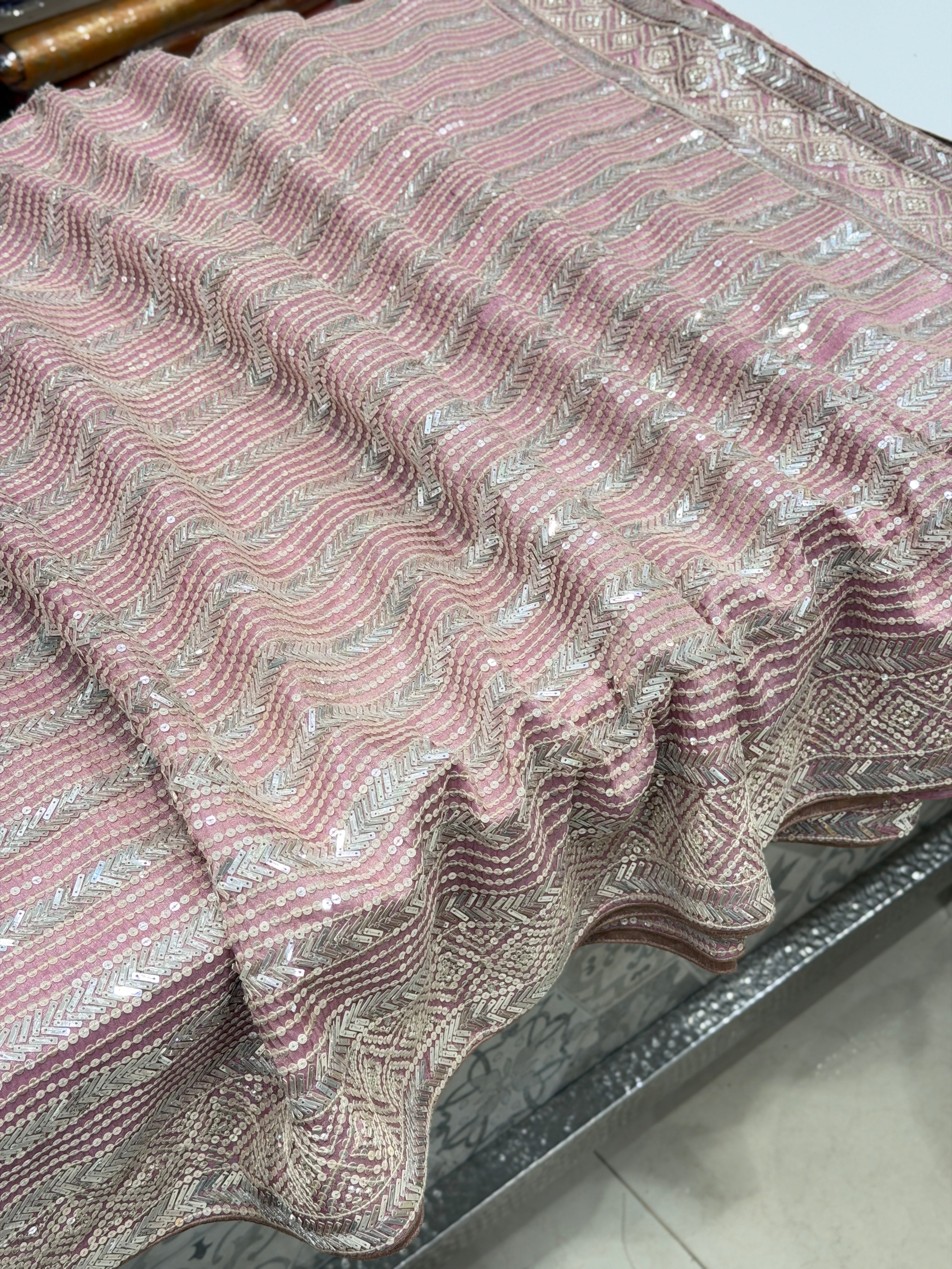 Pink Tissue Crepe Manish Malhotra Inspired Hand Embroidery Sequin Saree