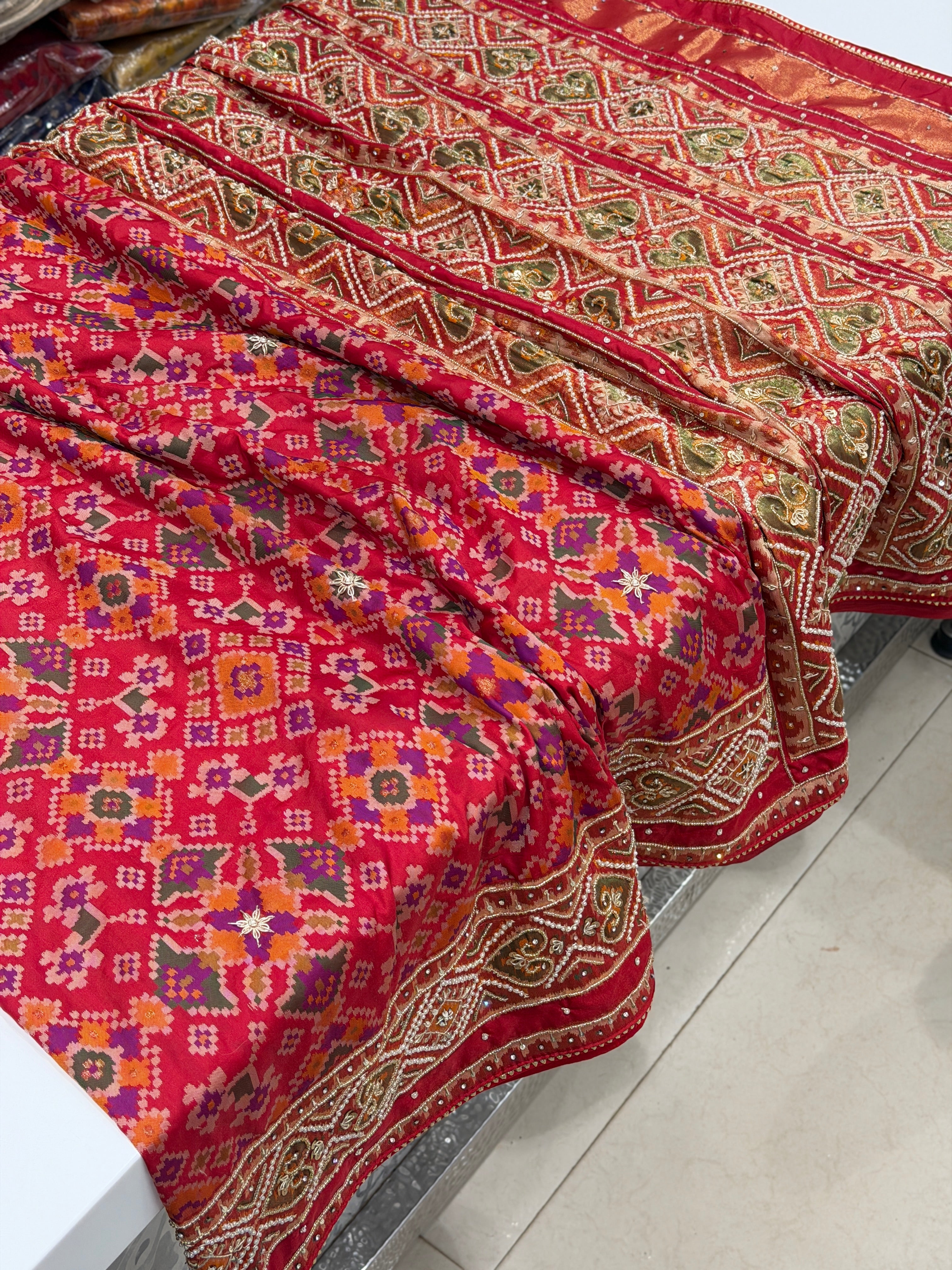 Red Patola Rata Bhat Hand Embroidery Saree