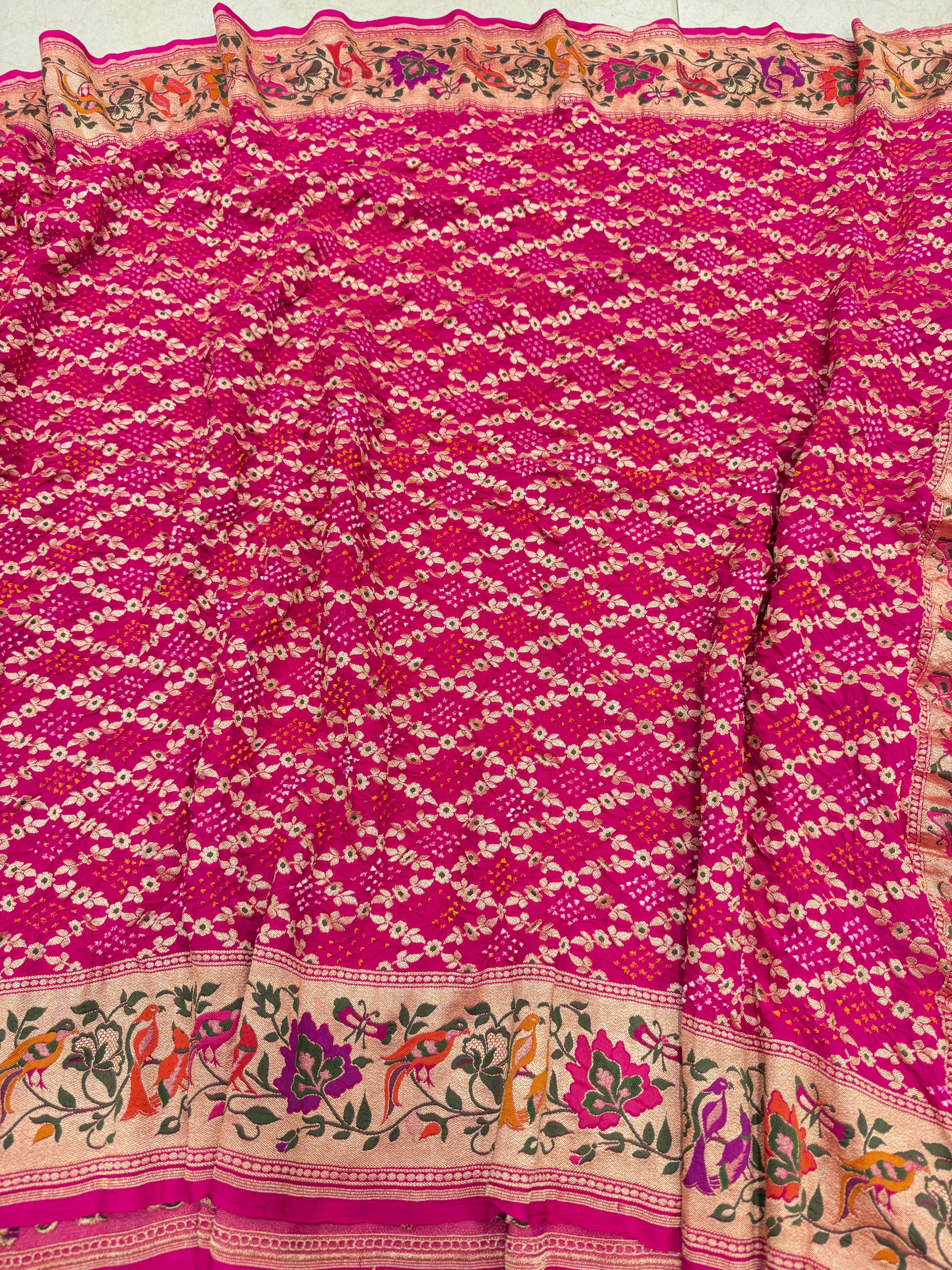 Rani Pink Paithani Style Meenakari Rai Bandhej Georgette Bandhini Saree