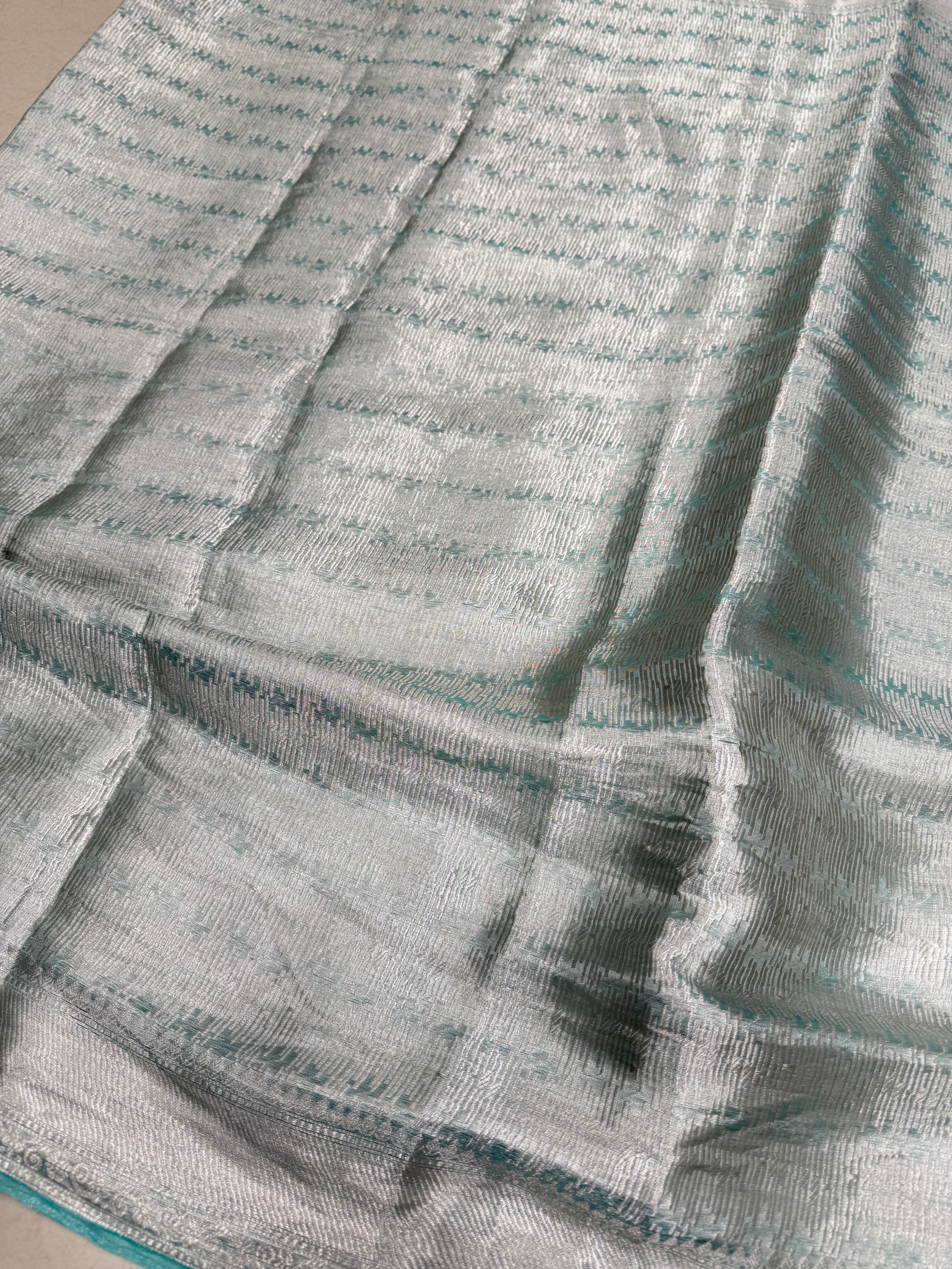 Sea Green Handloom Tissue Contemporary Resham Embroidery Saree