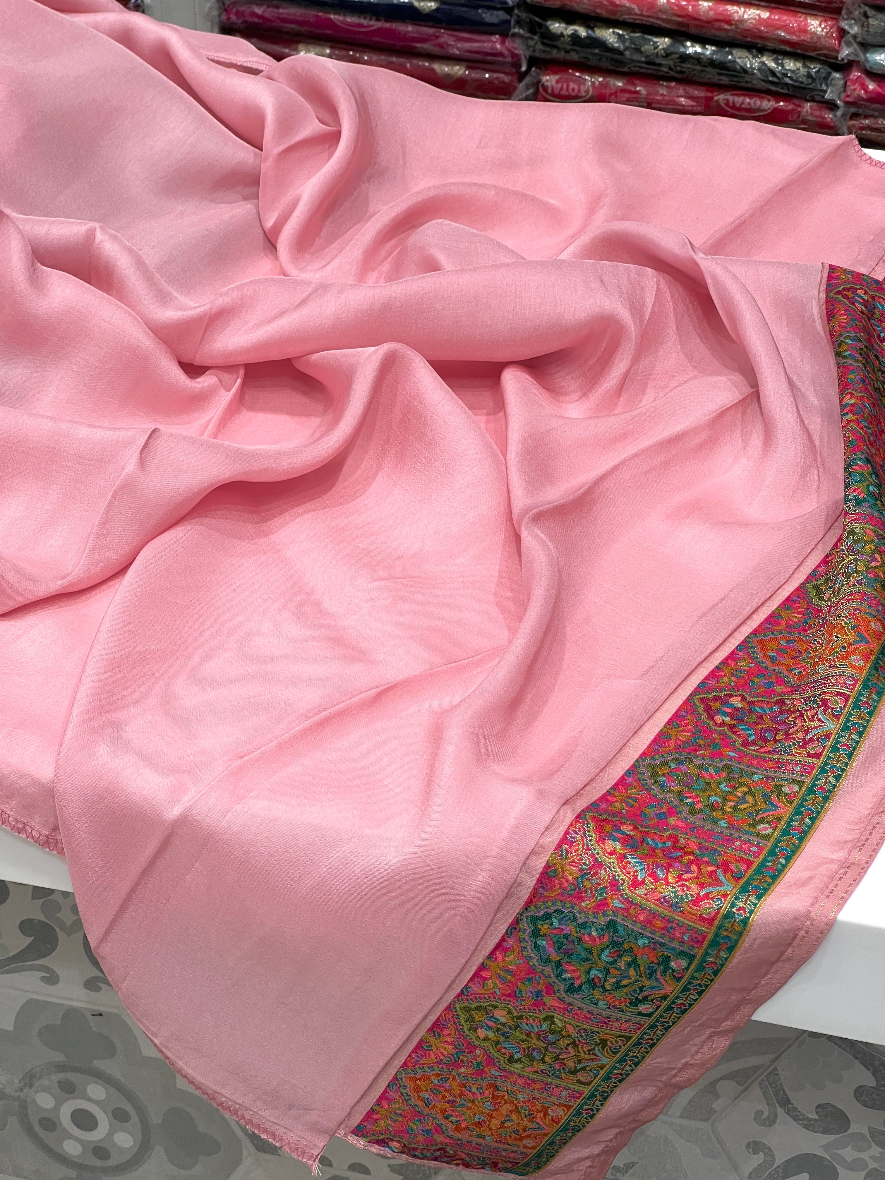 Baby Pink Pashmina Style Darbar Silk Saree