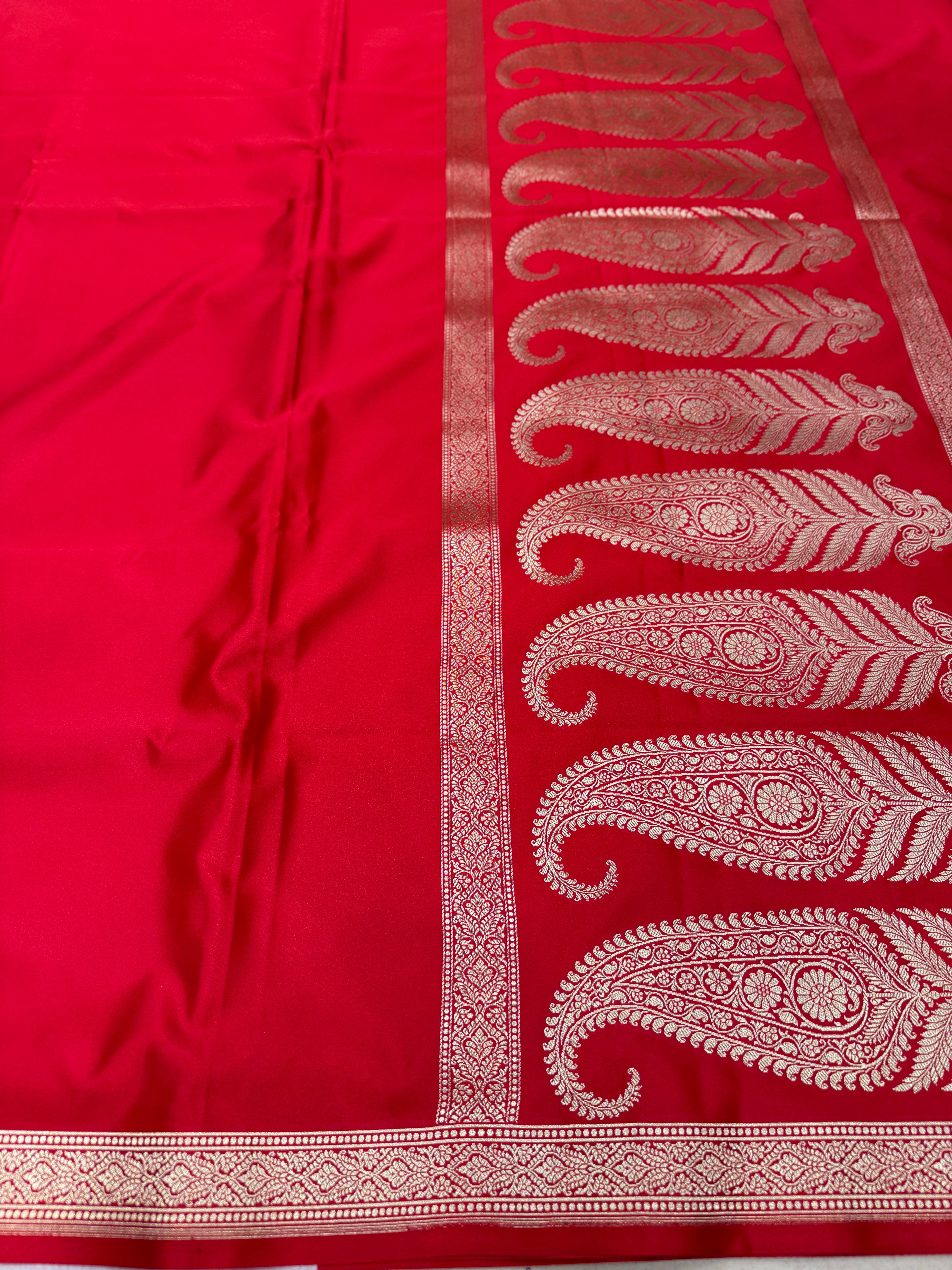 Red Banarasi Raw Mango Style Banarasi Silk Saree