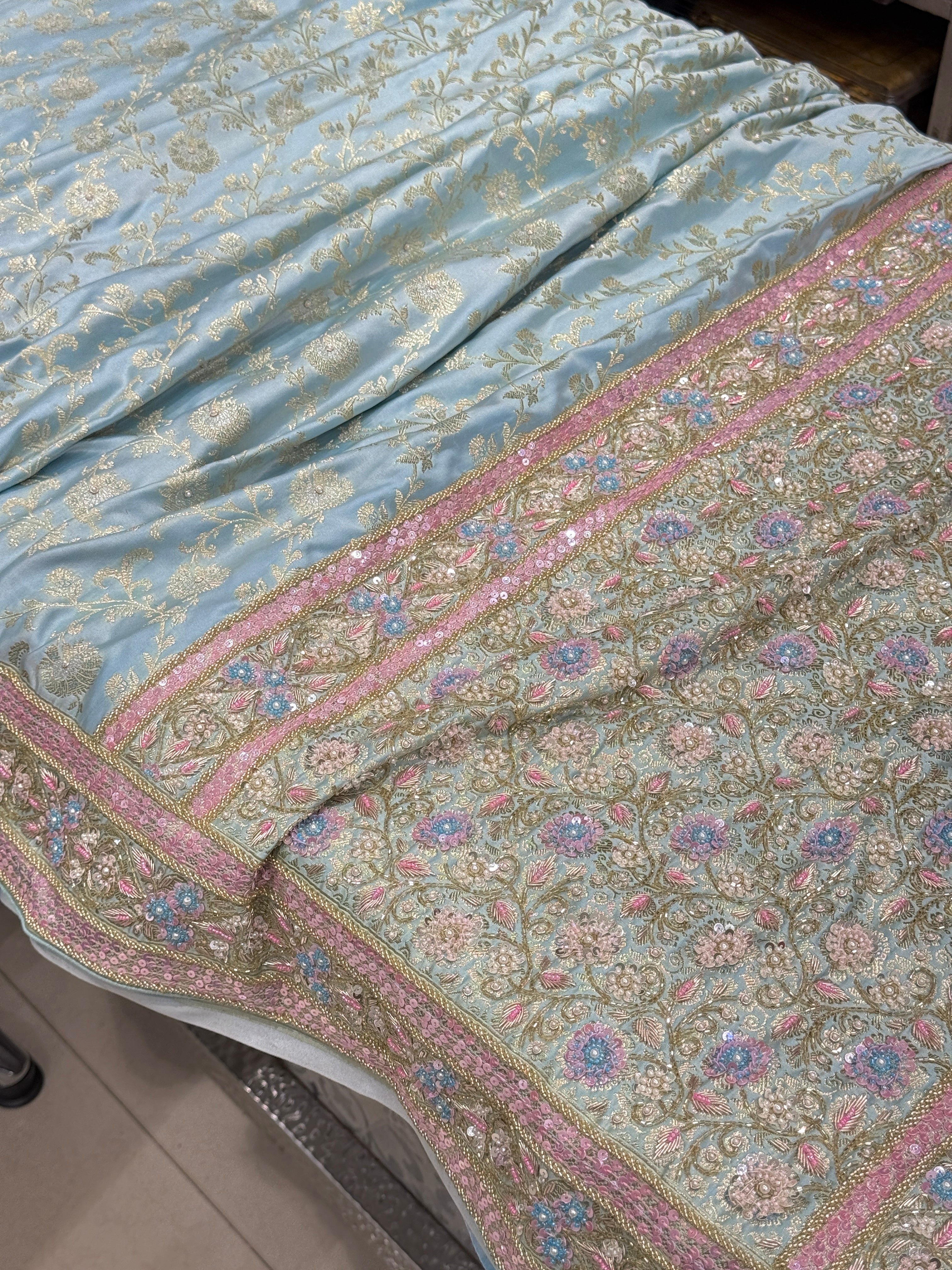 Light Blue Banarasi Small Jaal Fancy Embroidery Saree