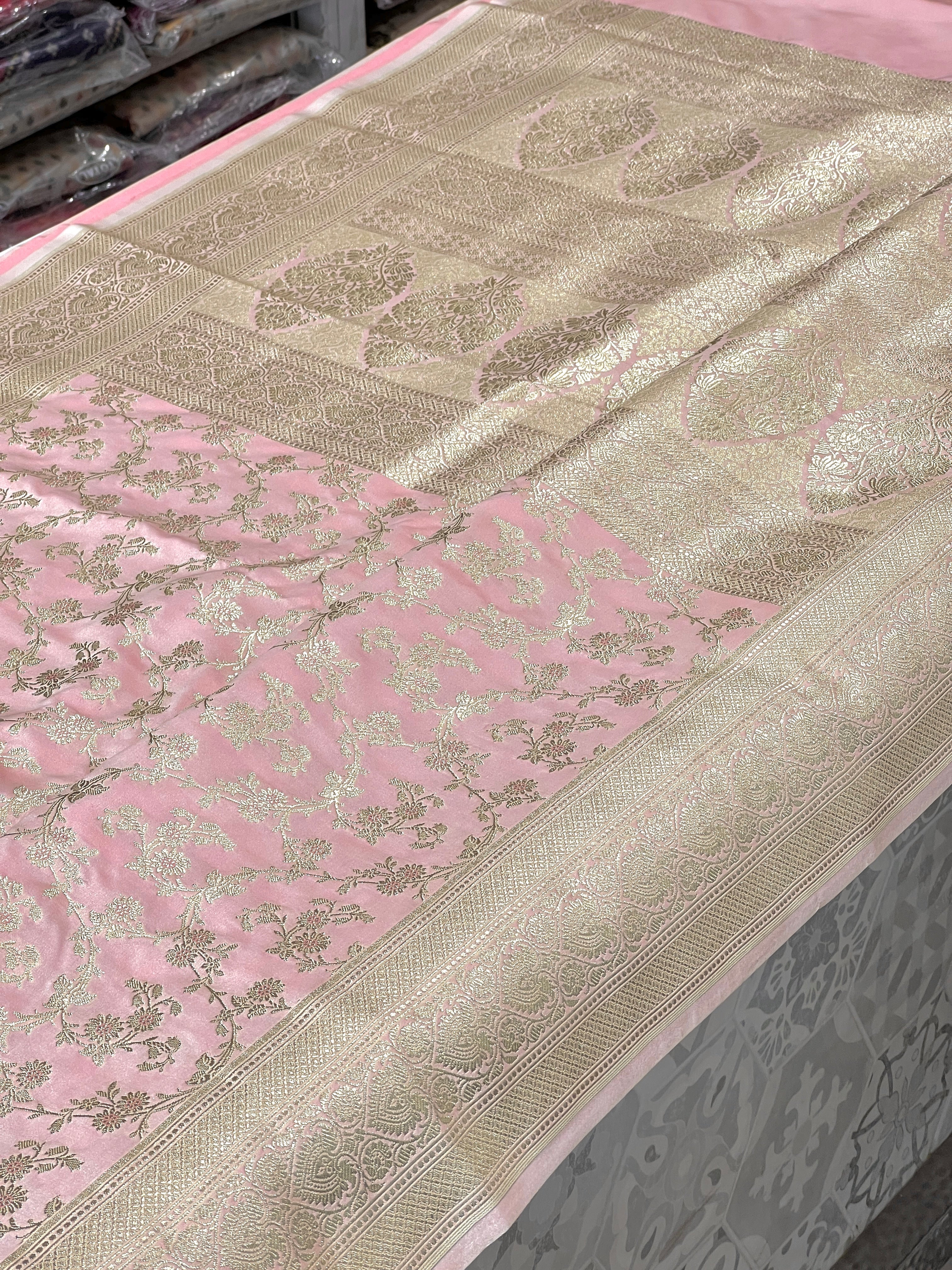Pink Banarasi Silk Heart Border Saree