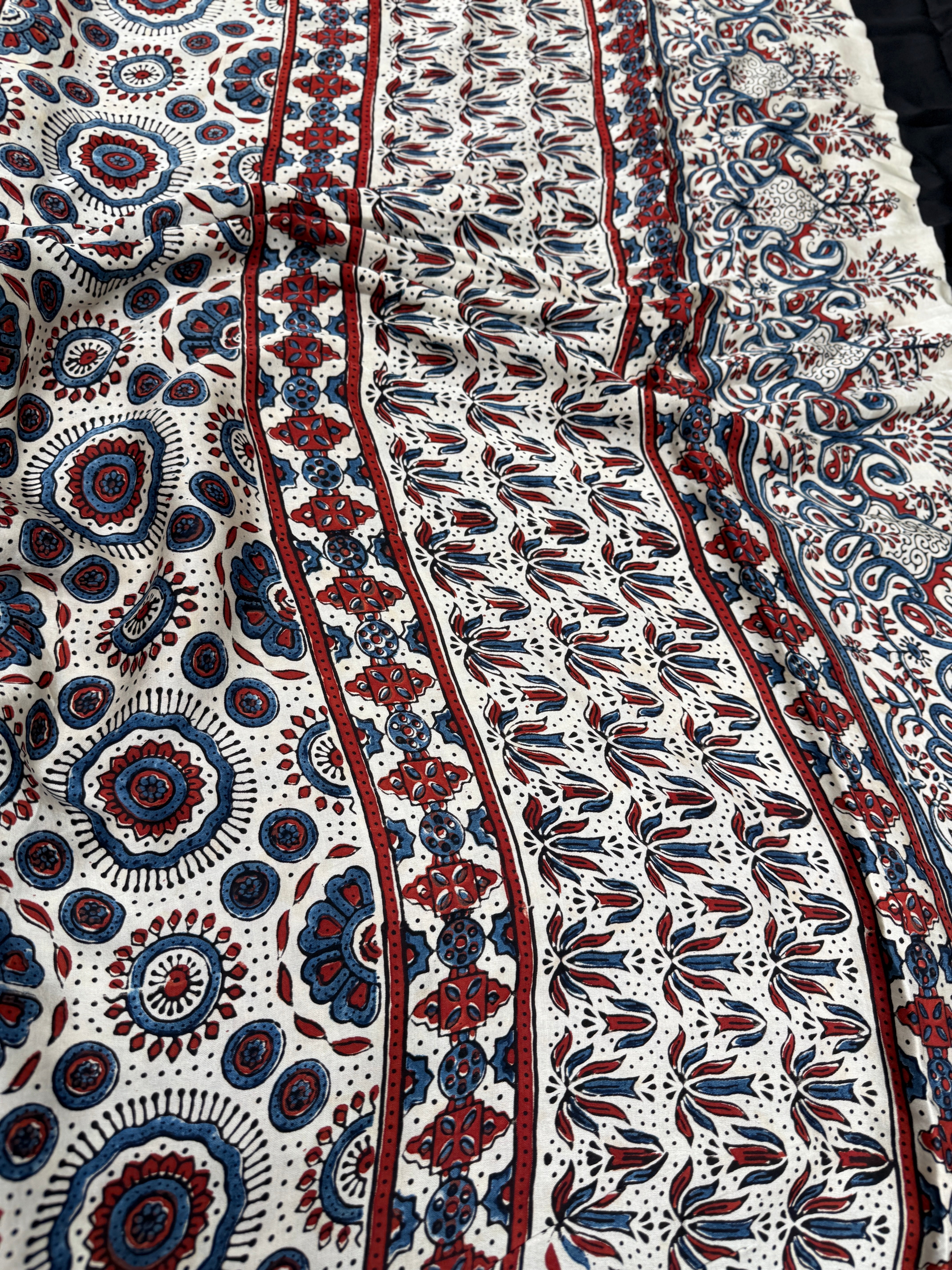 White Lotus Butts Ajrakh Modal Gajji Silk Saree