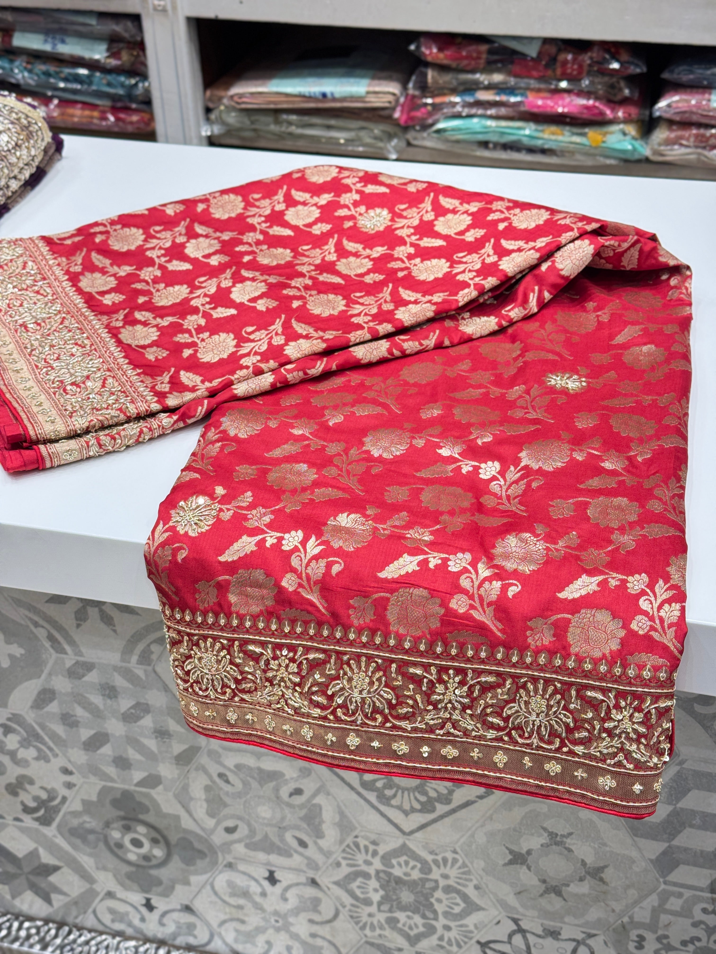 Red Banarasi Handloom Katan Silk Zardosi Saree