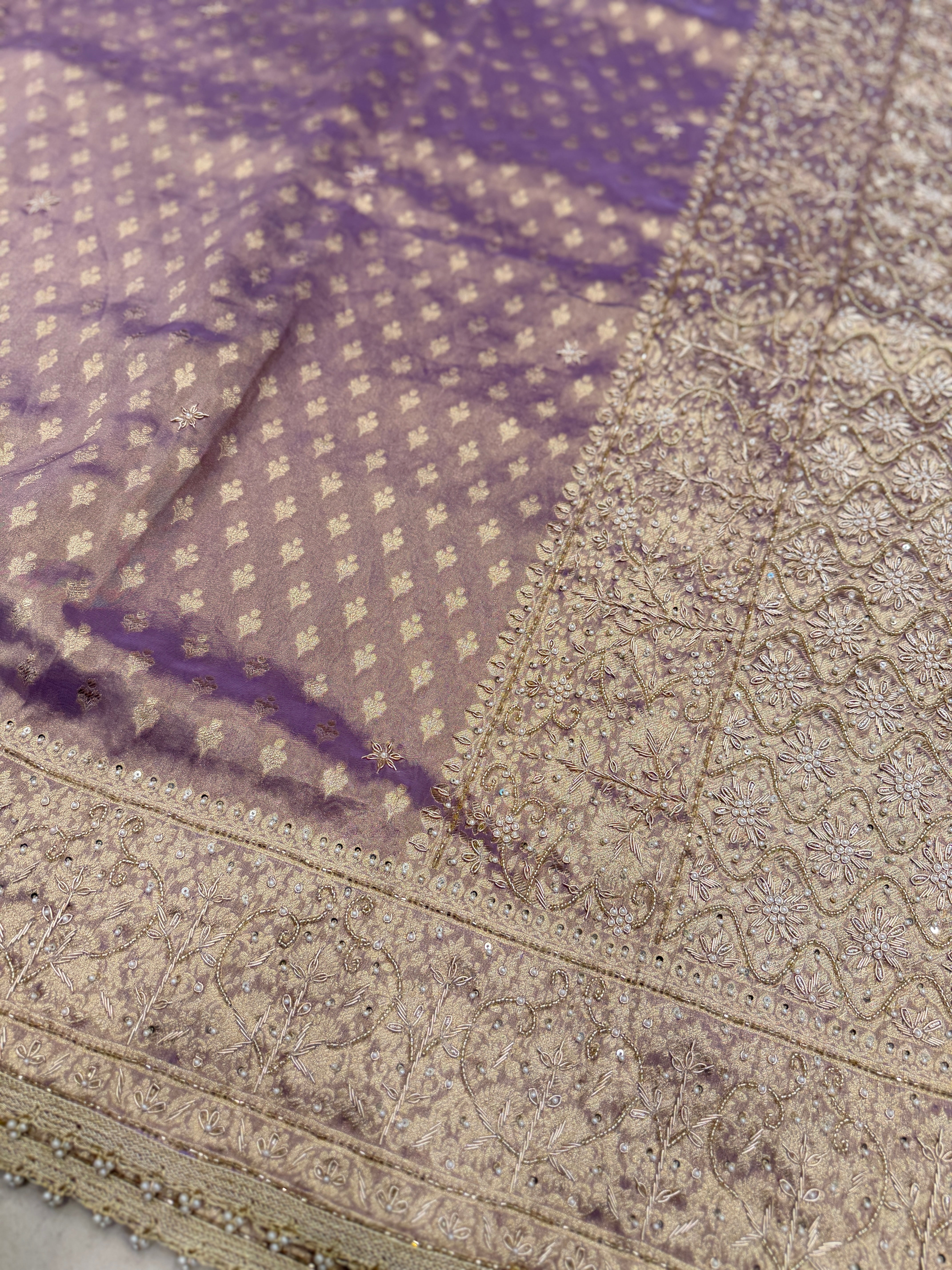 Purple Tissue Banarasi Buttis Zardosi Embroidery Saree