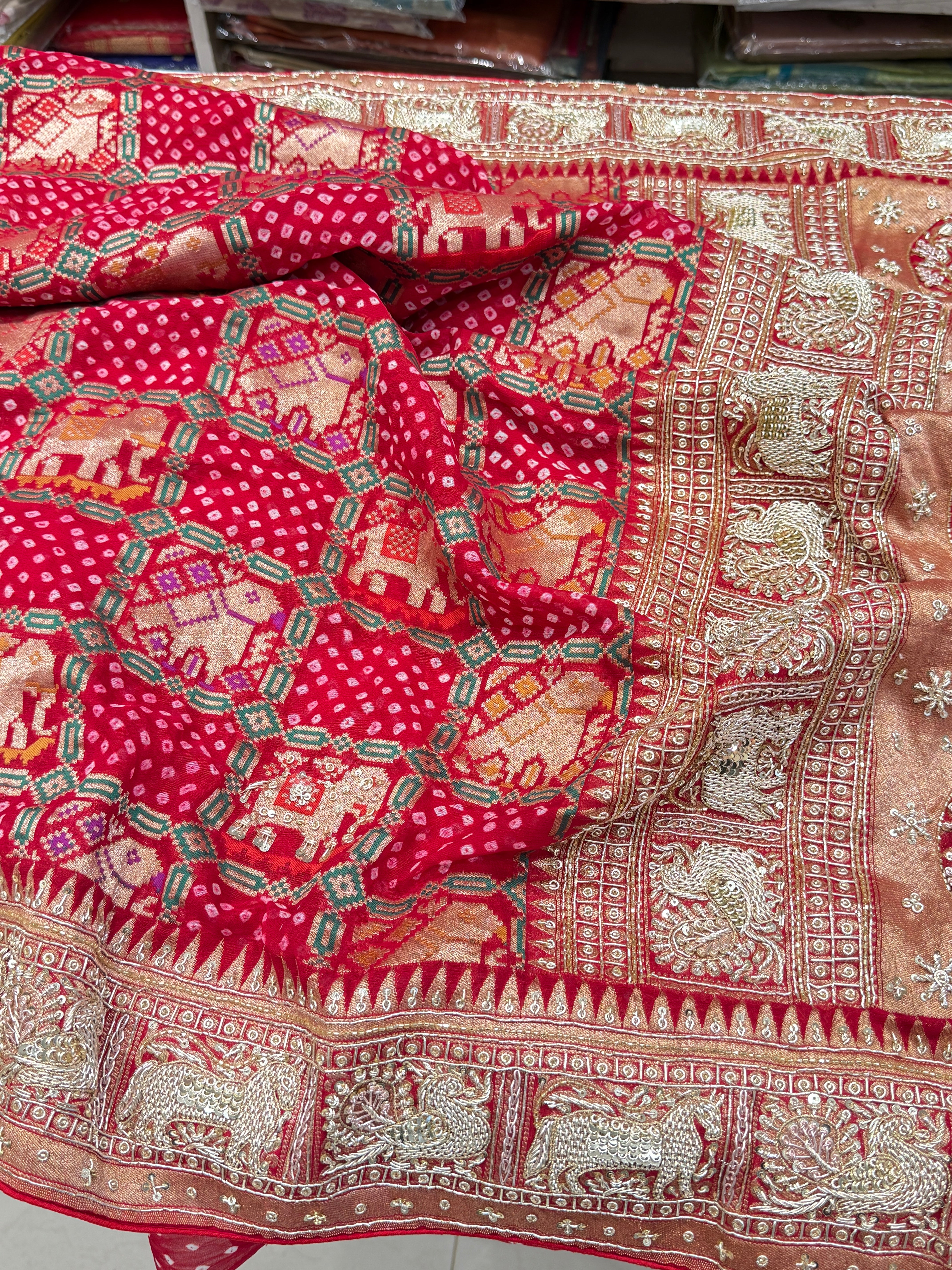 Red Bandhej Patola Zardosi Saree