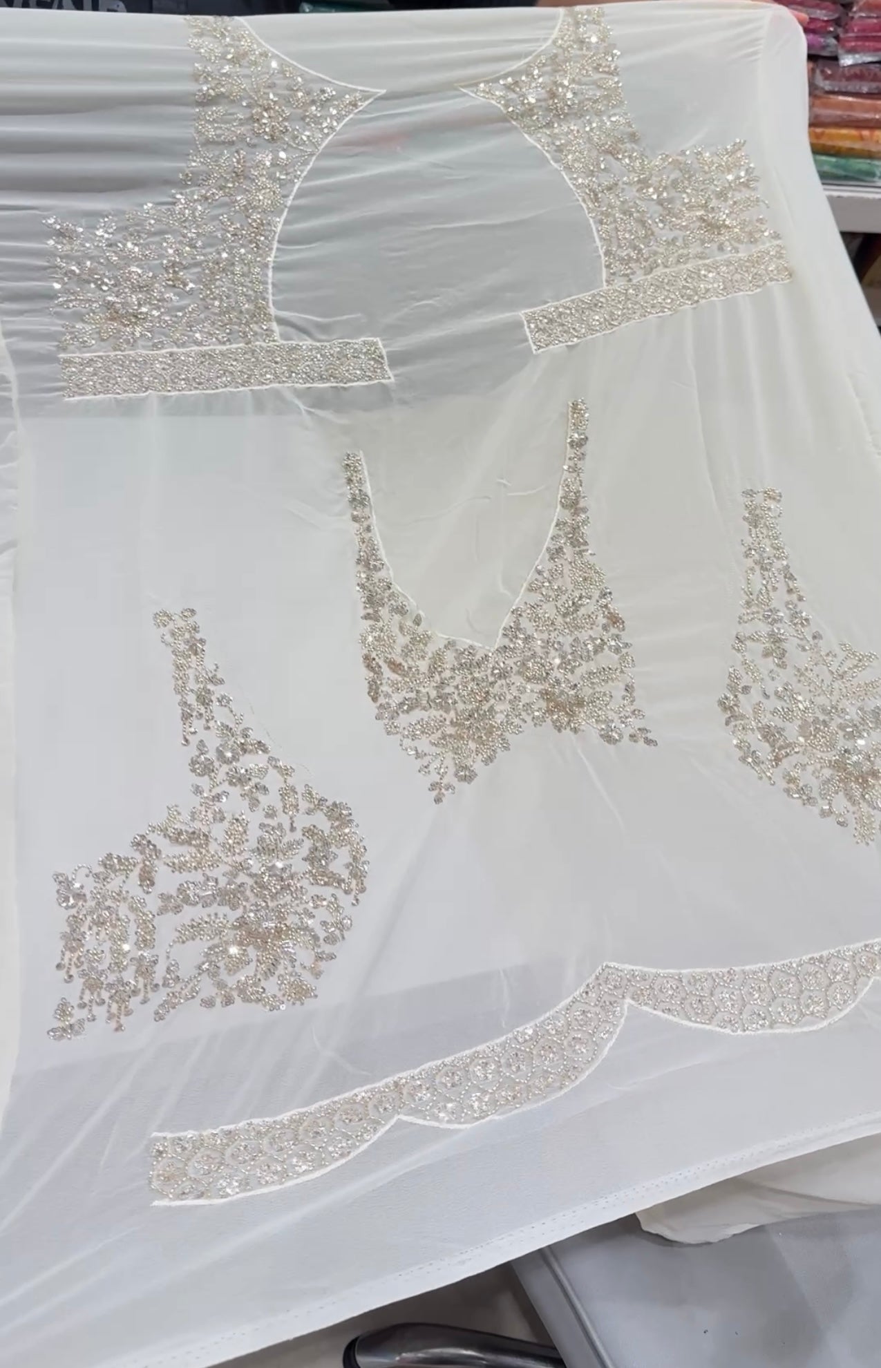Moti White Manish Malhotra Inspired Georgette Moti Sequin Jaal Saree