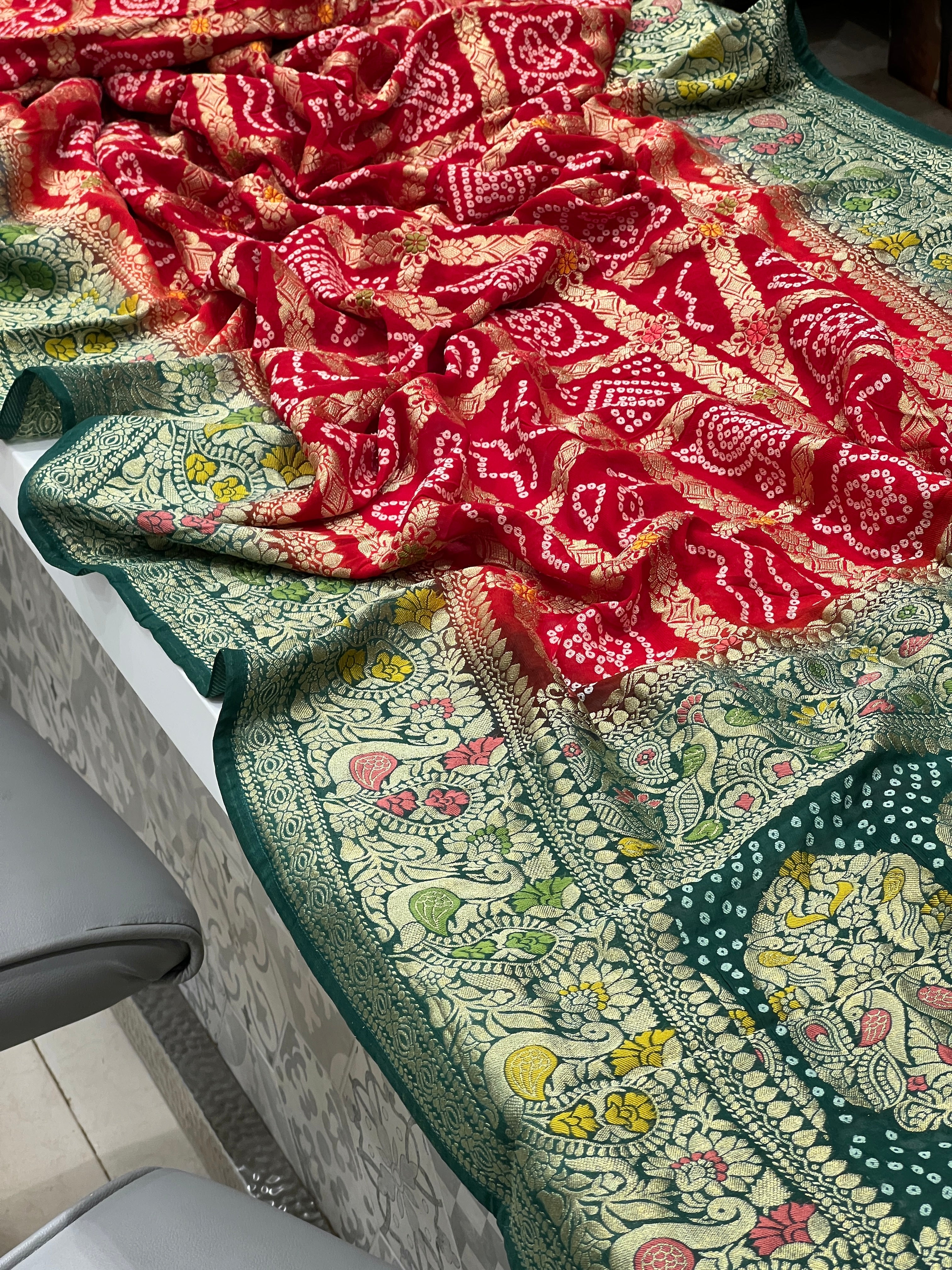 Red Green Georgette Gharchola Saree